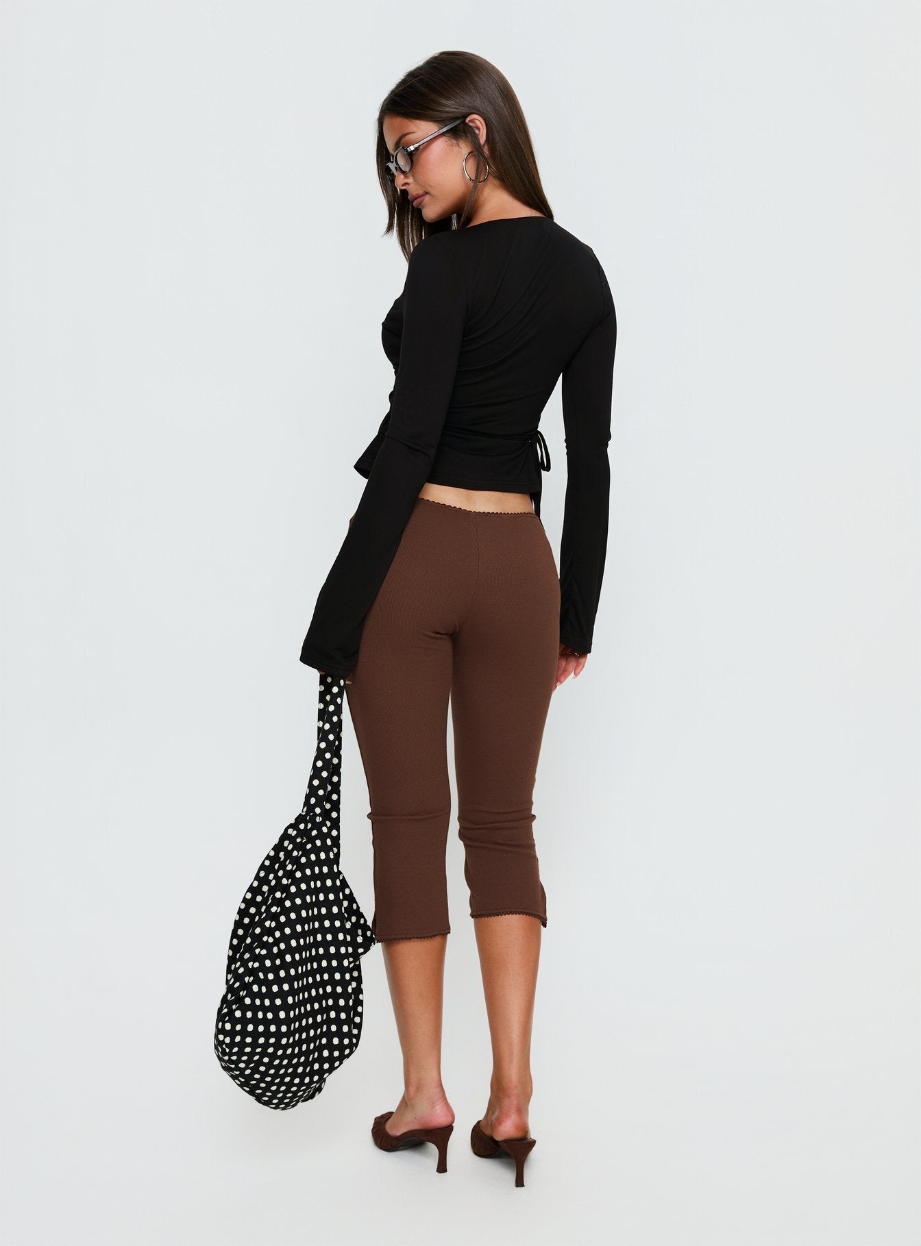 Temel Rib Capri Pantolon - Çikolata Rengi