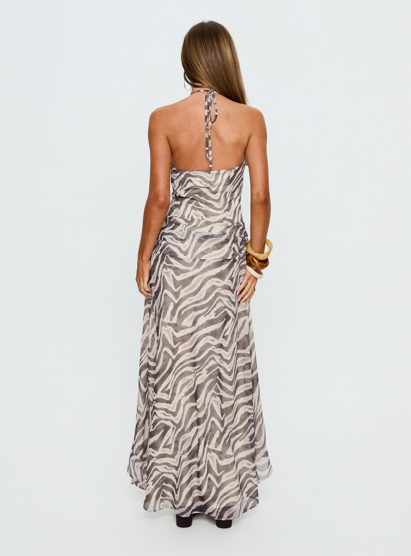 Roxine Asimetrik Halter Maxi Elbise - Hayvan Desenli