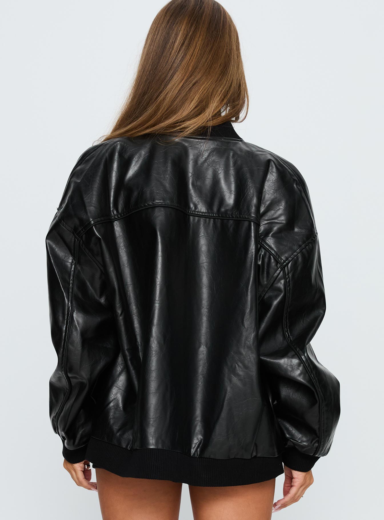 Siyah Faux Deri Bomber Ceket