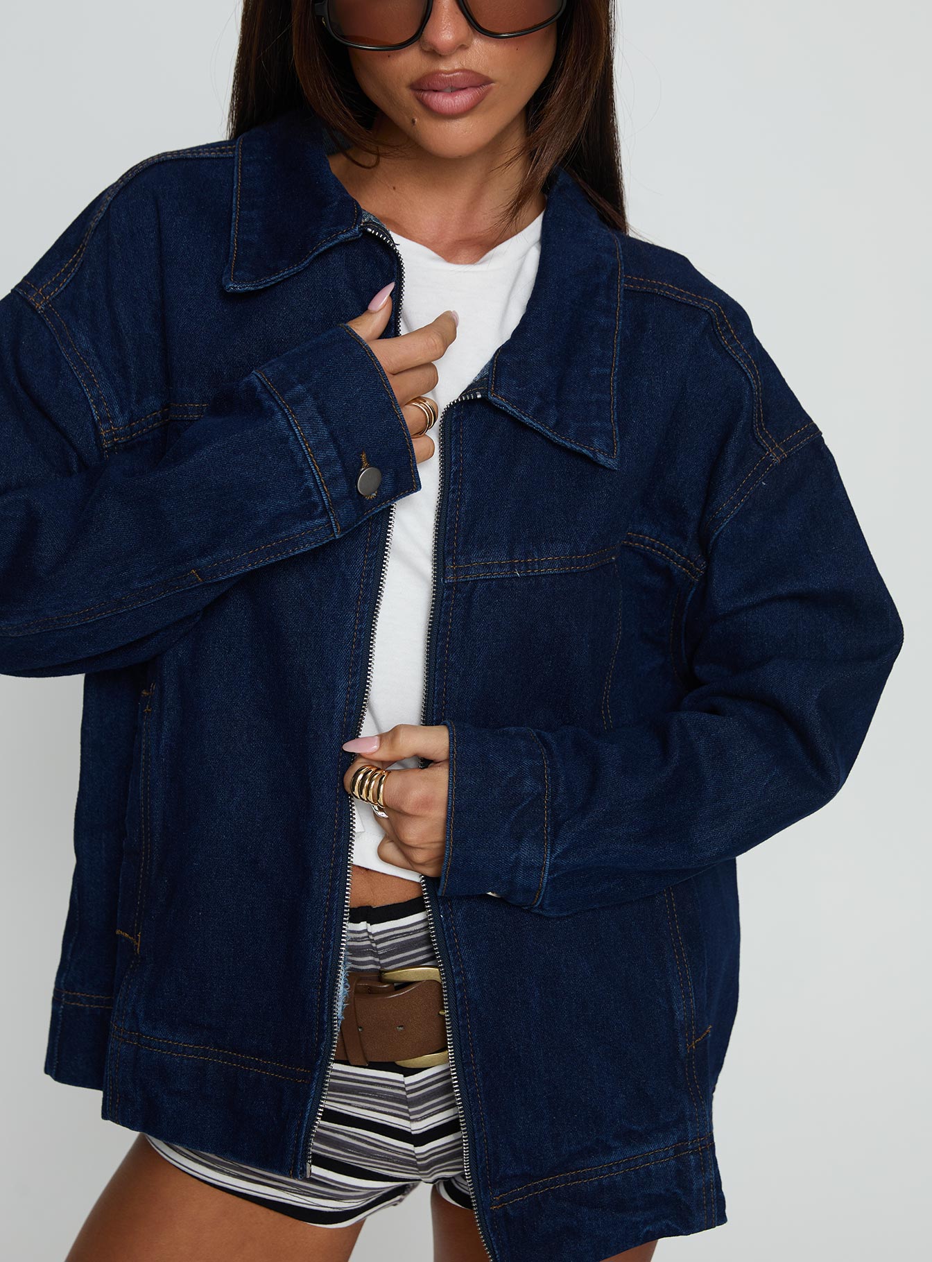 Koyu Yıkama Denim Bomber Ceket - Altıncı