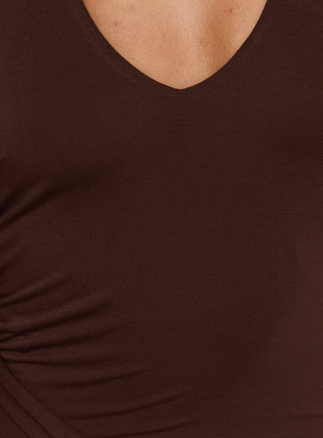 Çikolata Renk Asimetrik Halter Midi Elbise - Ay Işığı