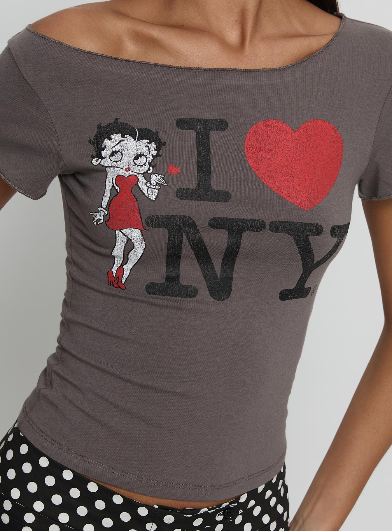 Betty NYC Rahat Antrasit Grafik Tişört