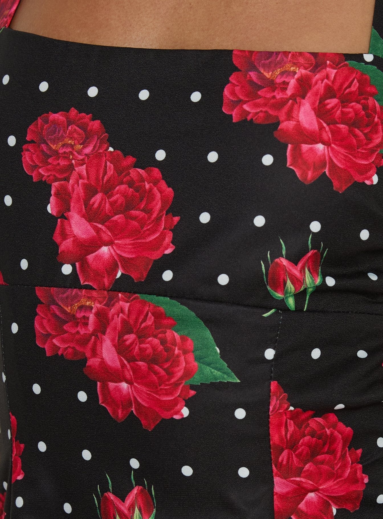 Rosamie Siyah Puantiyeli Çiçekli Halter Mini Elbise