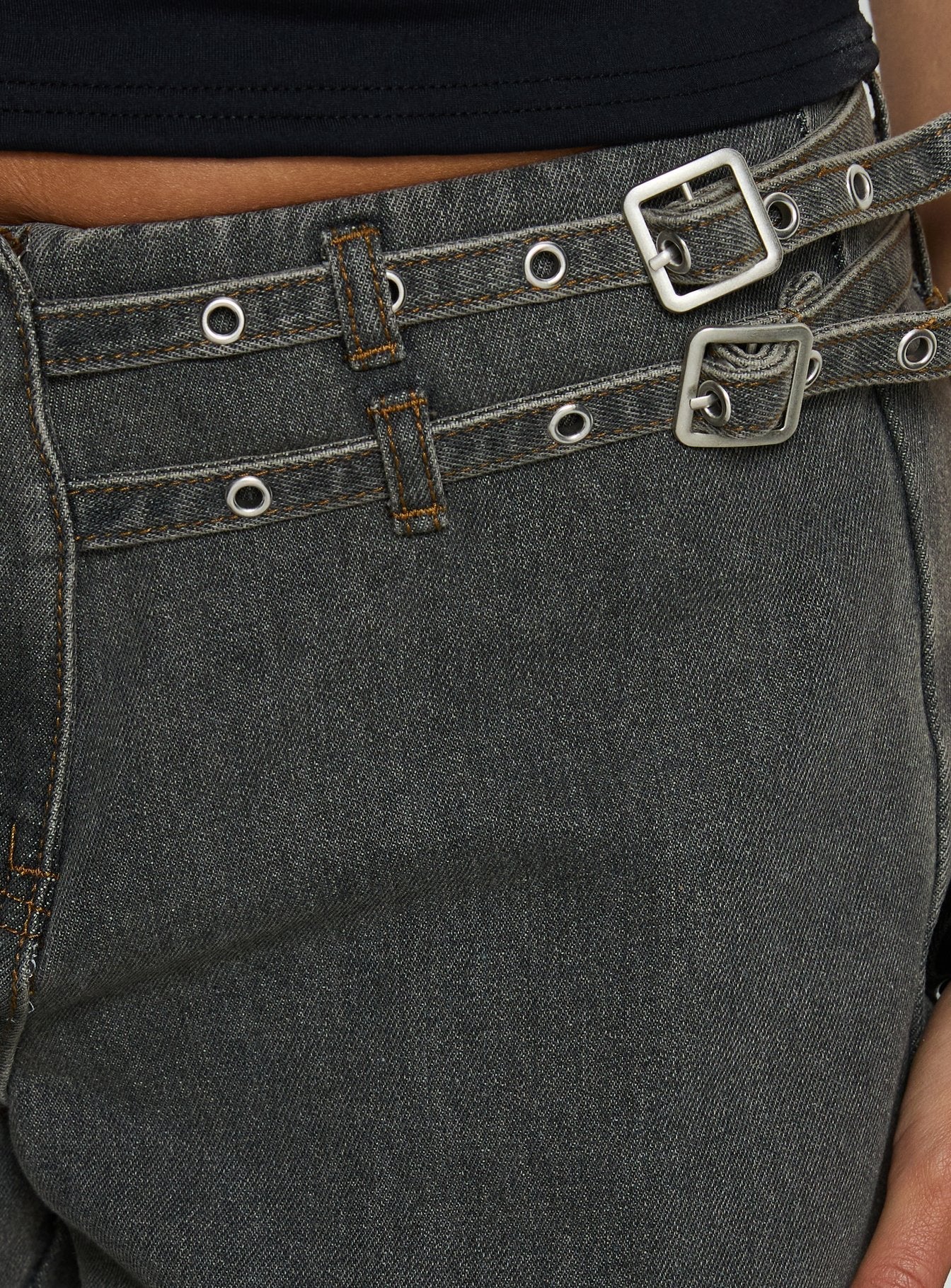 Paltrow Orta Bel Geniş Paça Kargo Jean - Açık Gri