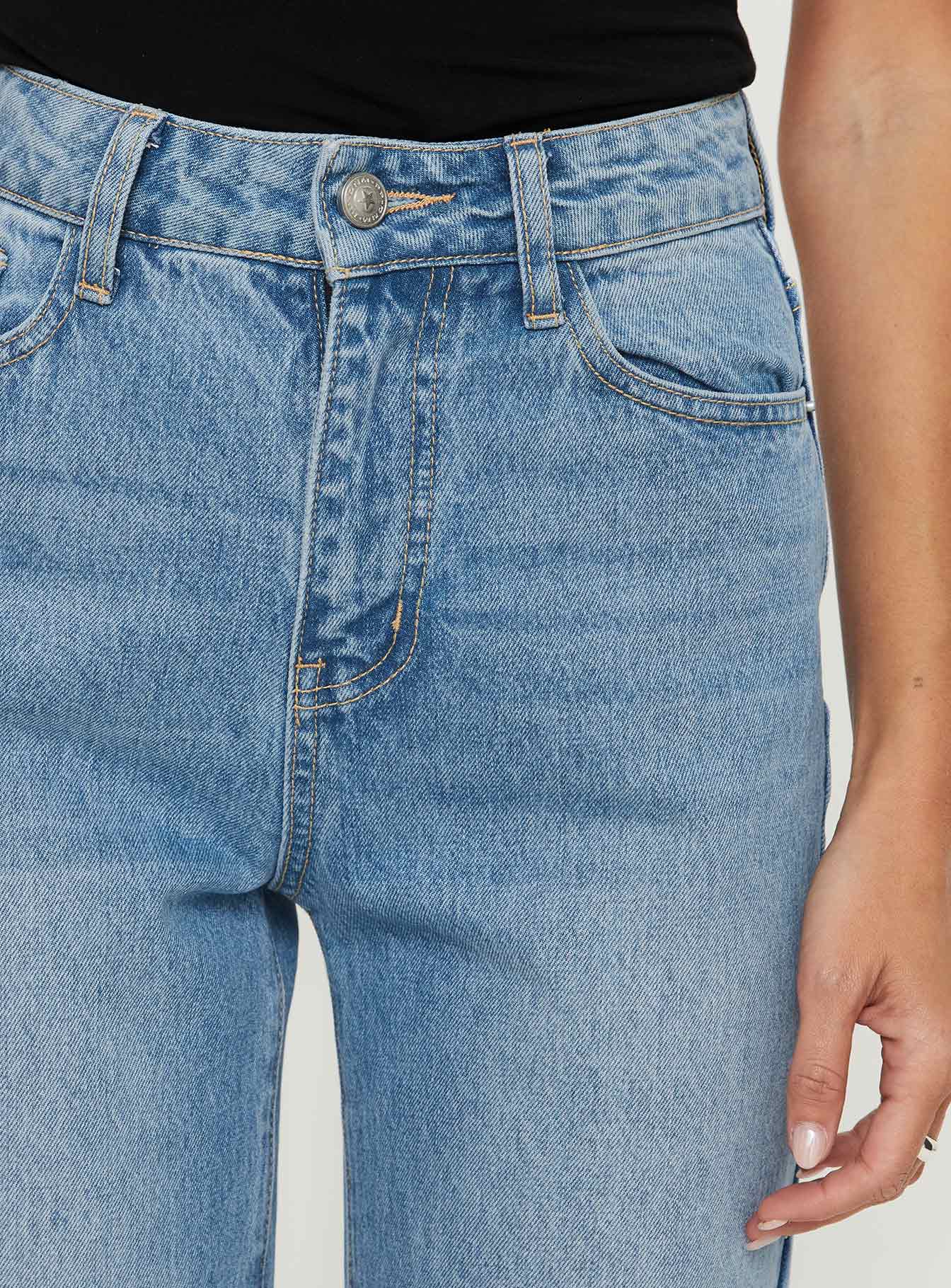 Henesey Orta Mavi Yüksek Bel Düz Paça Kot Pantolon