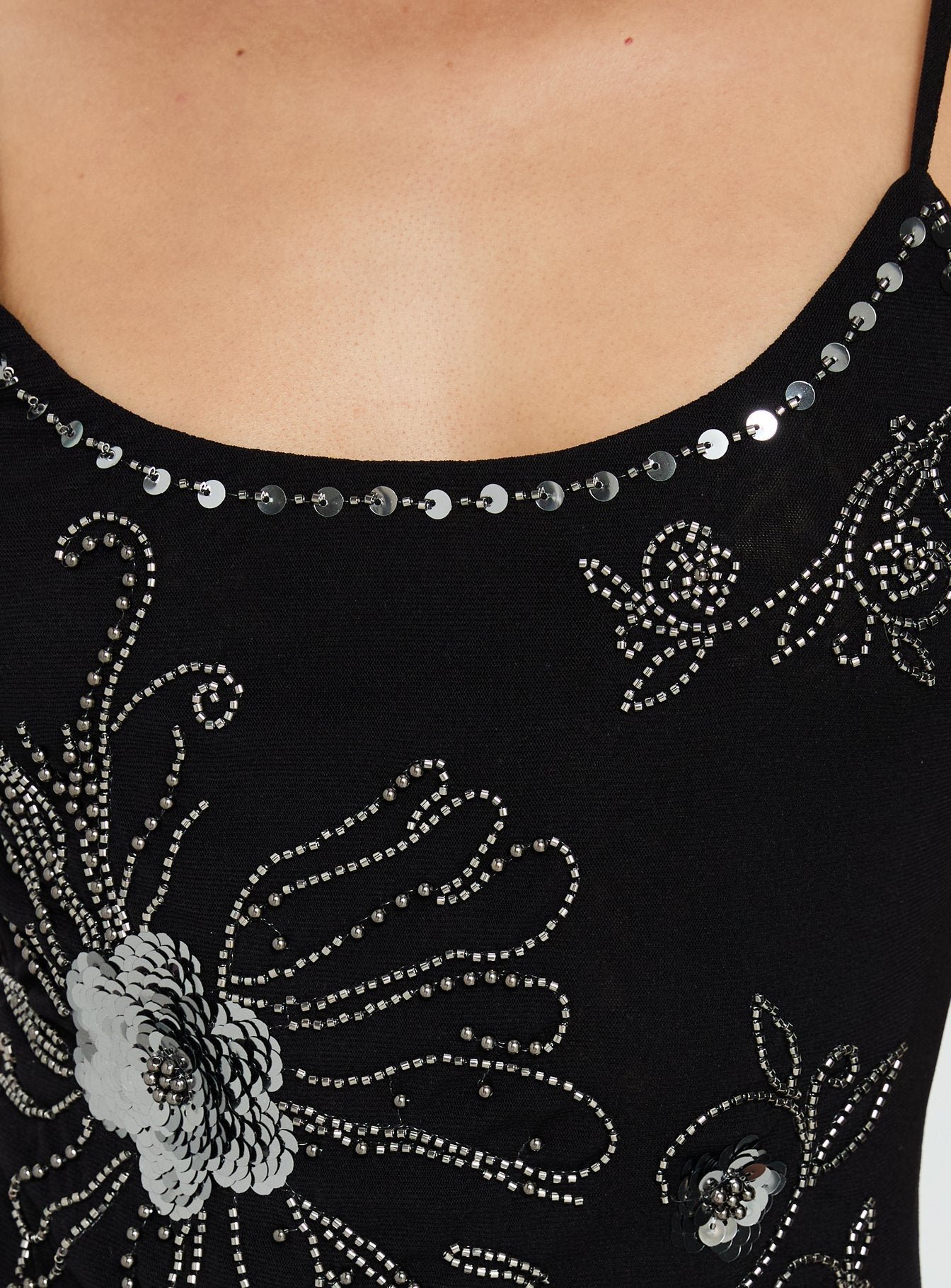 Daphie Boncuk Detaylı Mini Elbise - Siyah/Gümüş