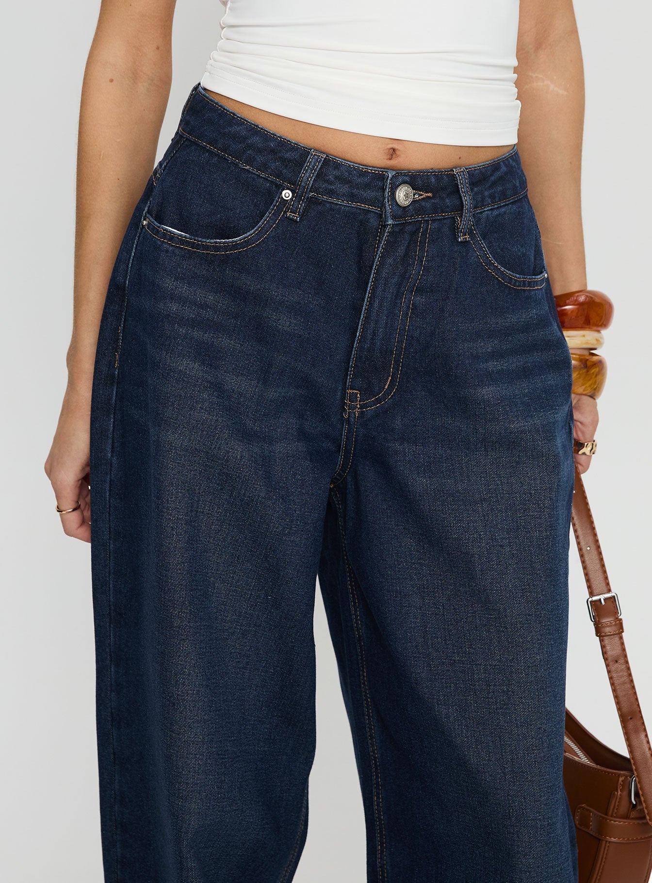 Naylor Orta Bel Geniş Paça Mavi Denim Pantolon