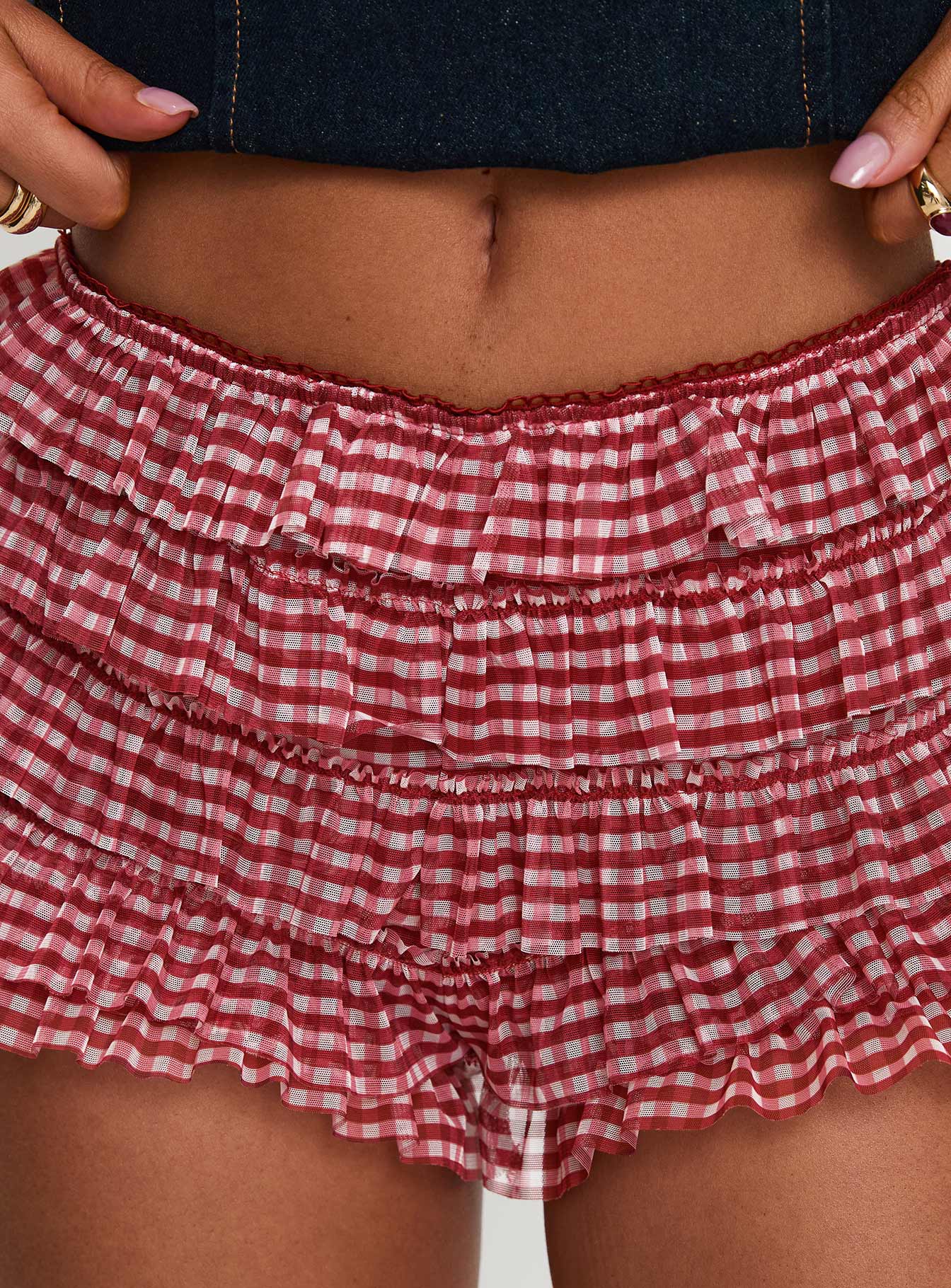 Kırmızı Gingham Düşük Bel Biscotti Şort
