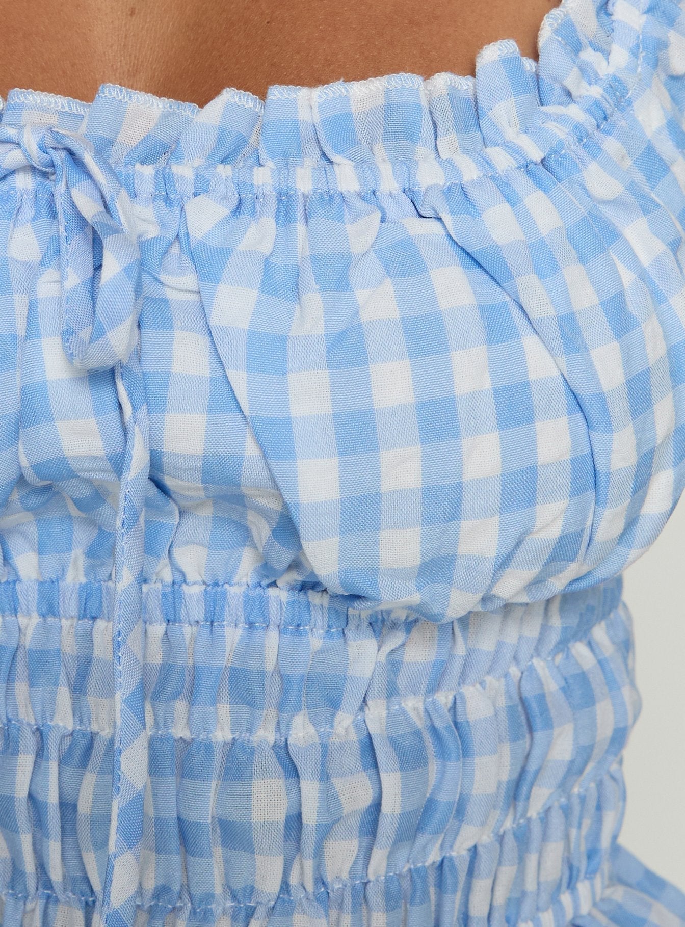 Marnee Mavi Kareli Şirhli Babydoll Bluz