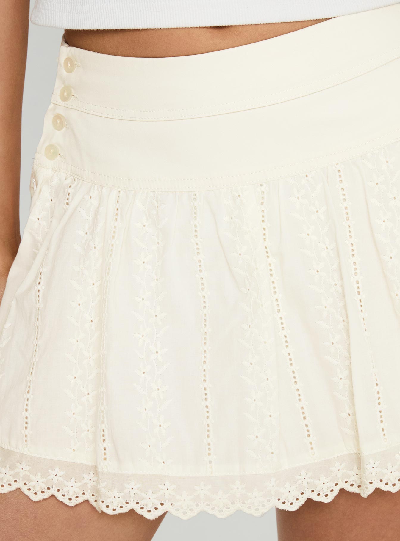 Ekru Broderie Mini Etek