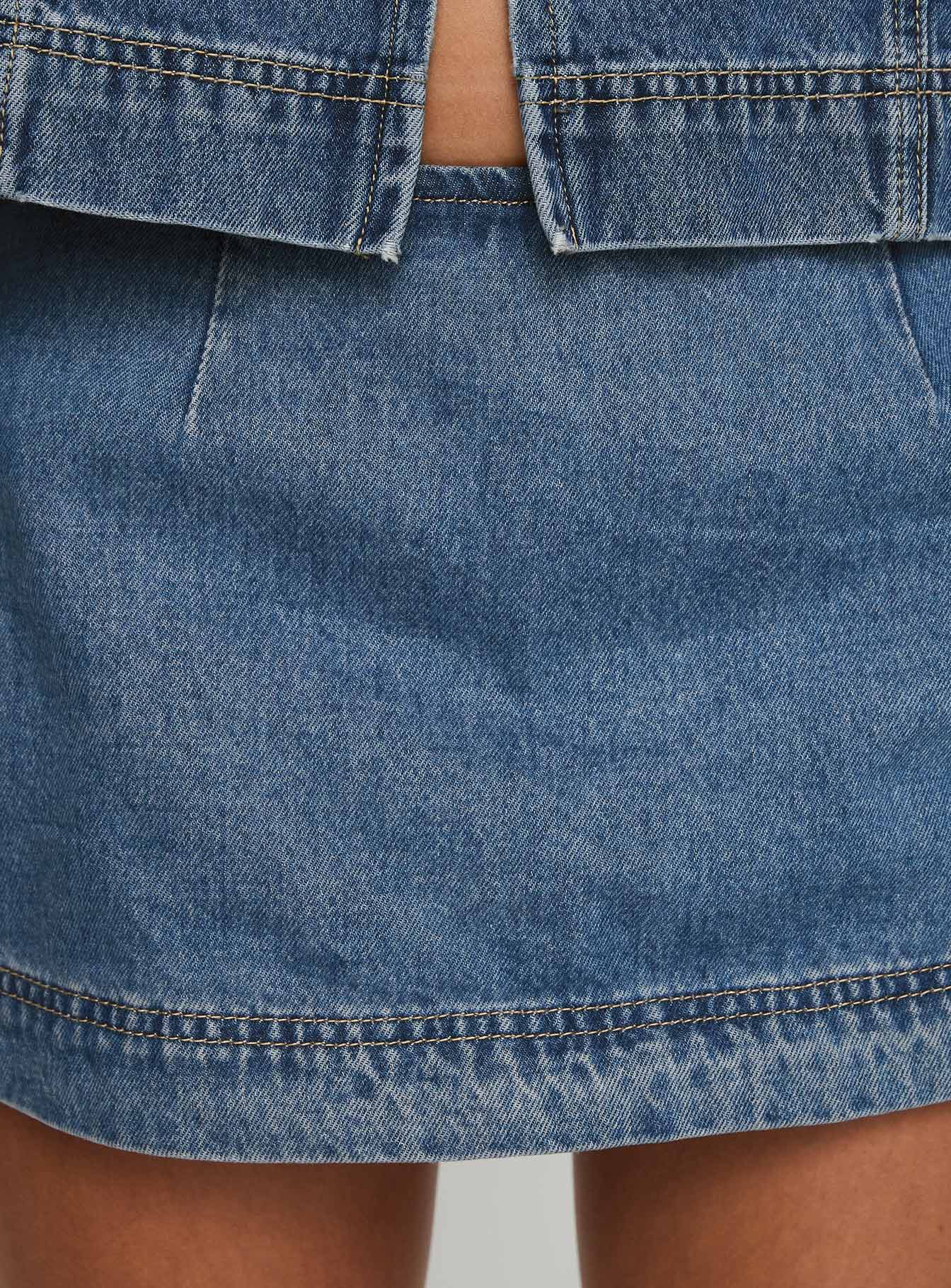 Stefenie Orta Yıkama Denim Şort Etek - Küçük Beden
