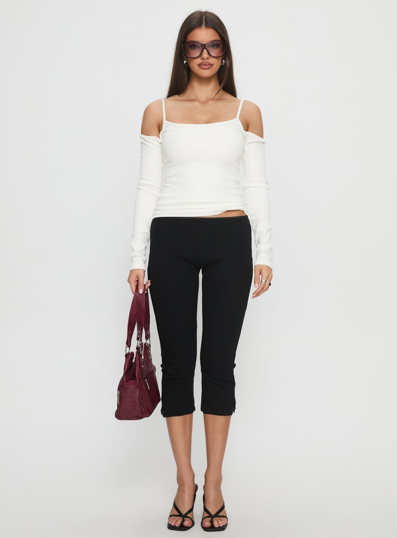 Baseline Siyah Fitilli Capri Pantolon