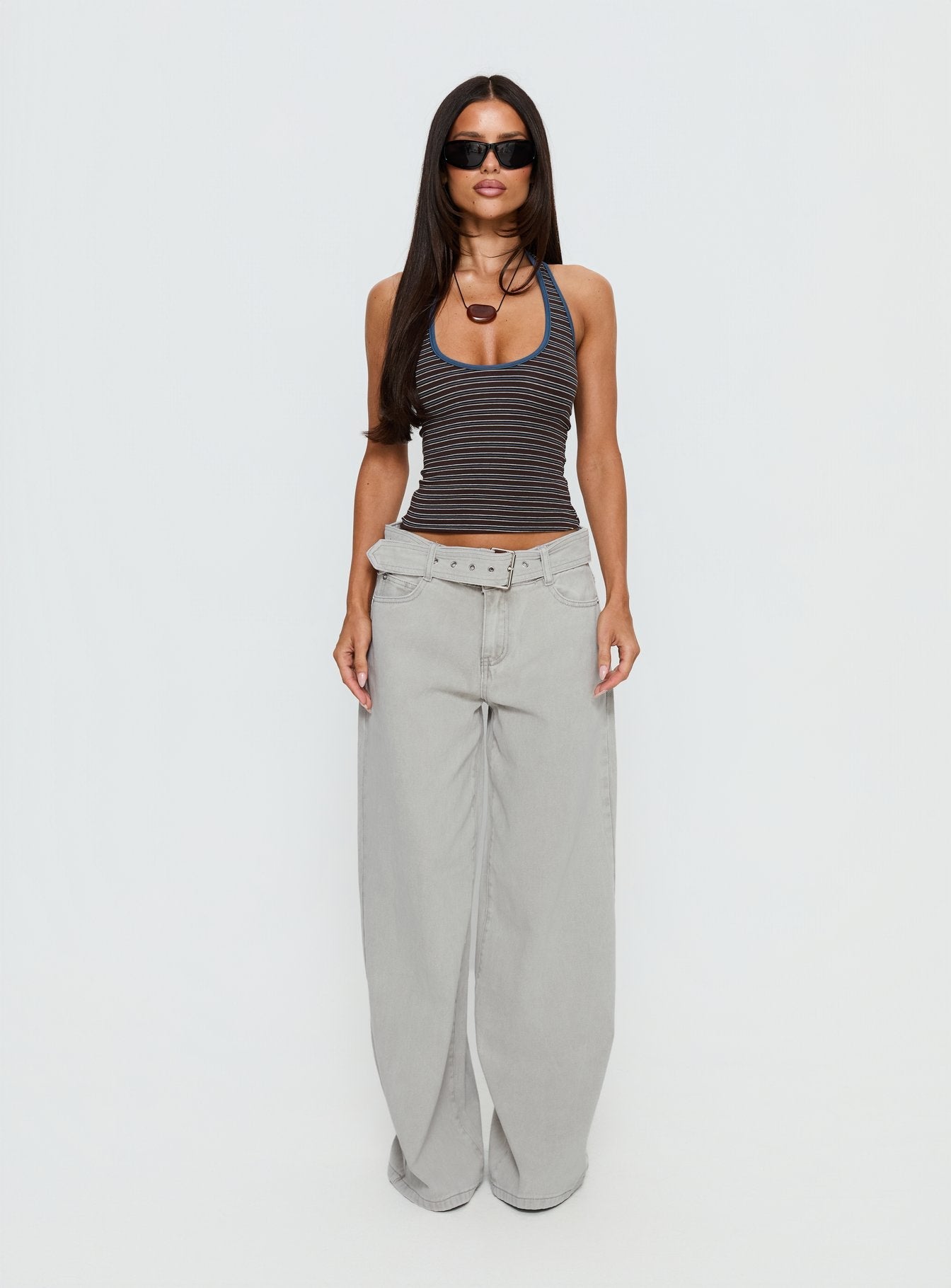 Çok Renkli Çizgili Triko Halter Top