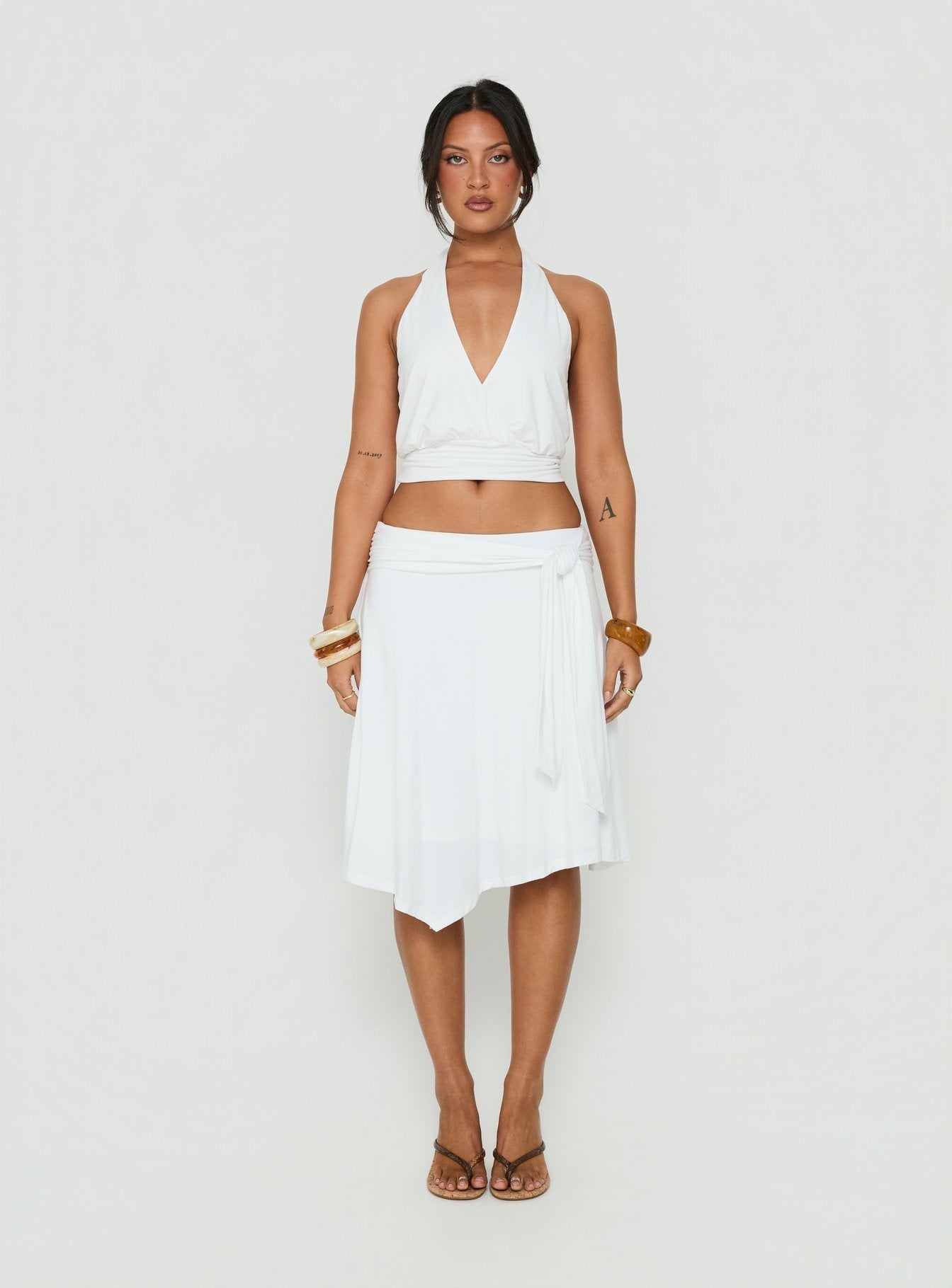 Arabele Beyaz Anvelop Halter Crop Top