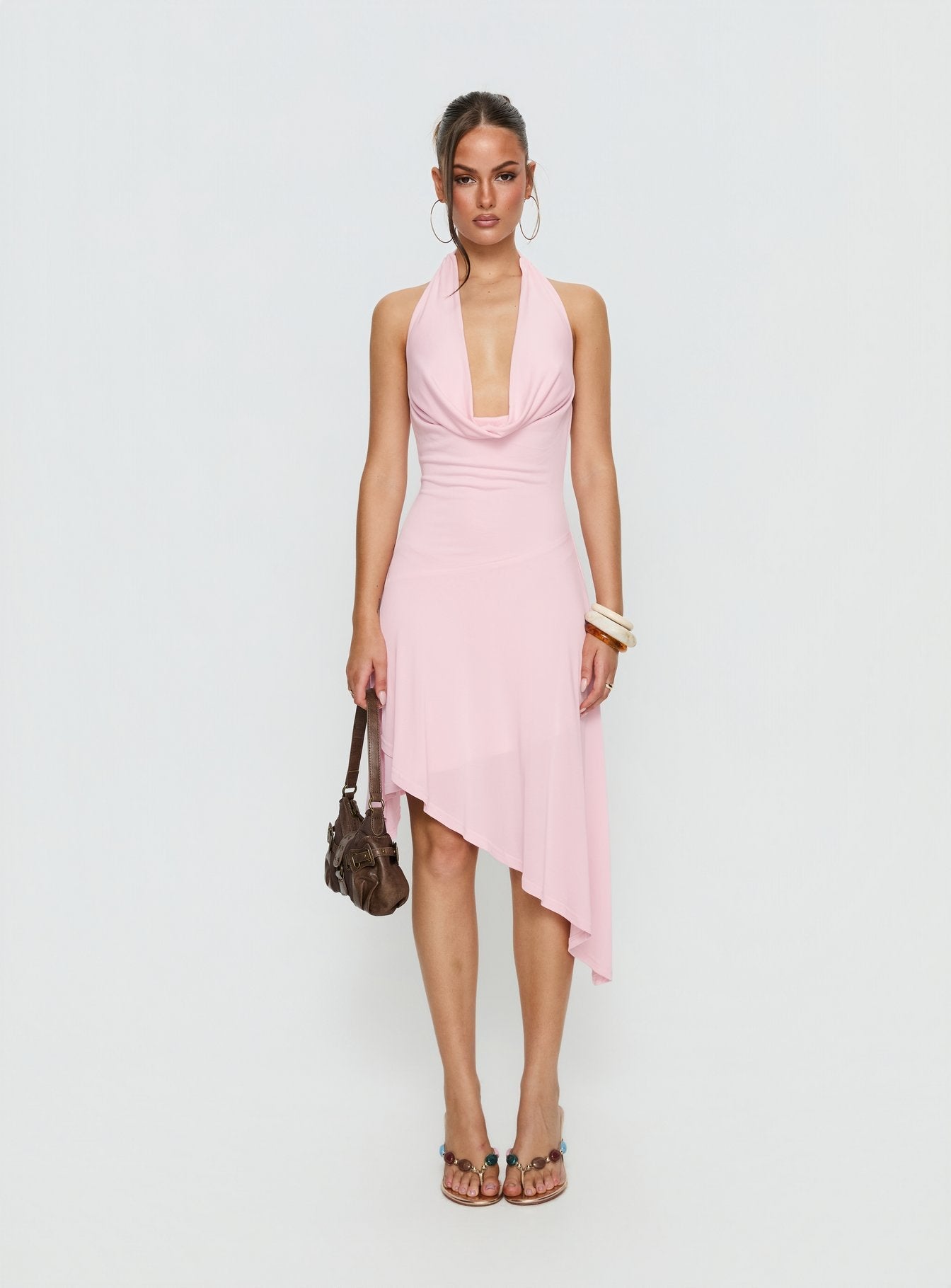 Yesina Pembe Midi Elbise