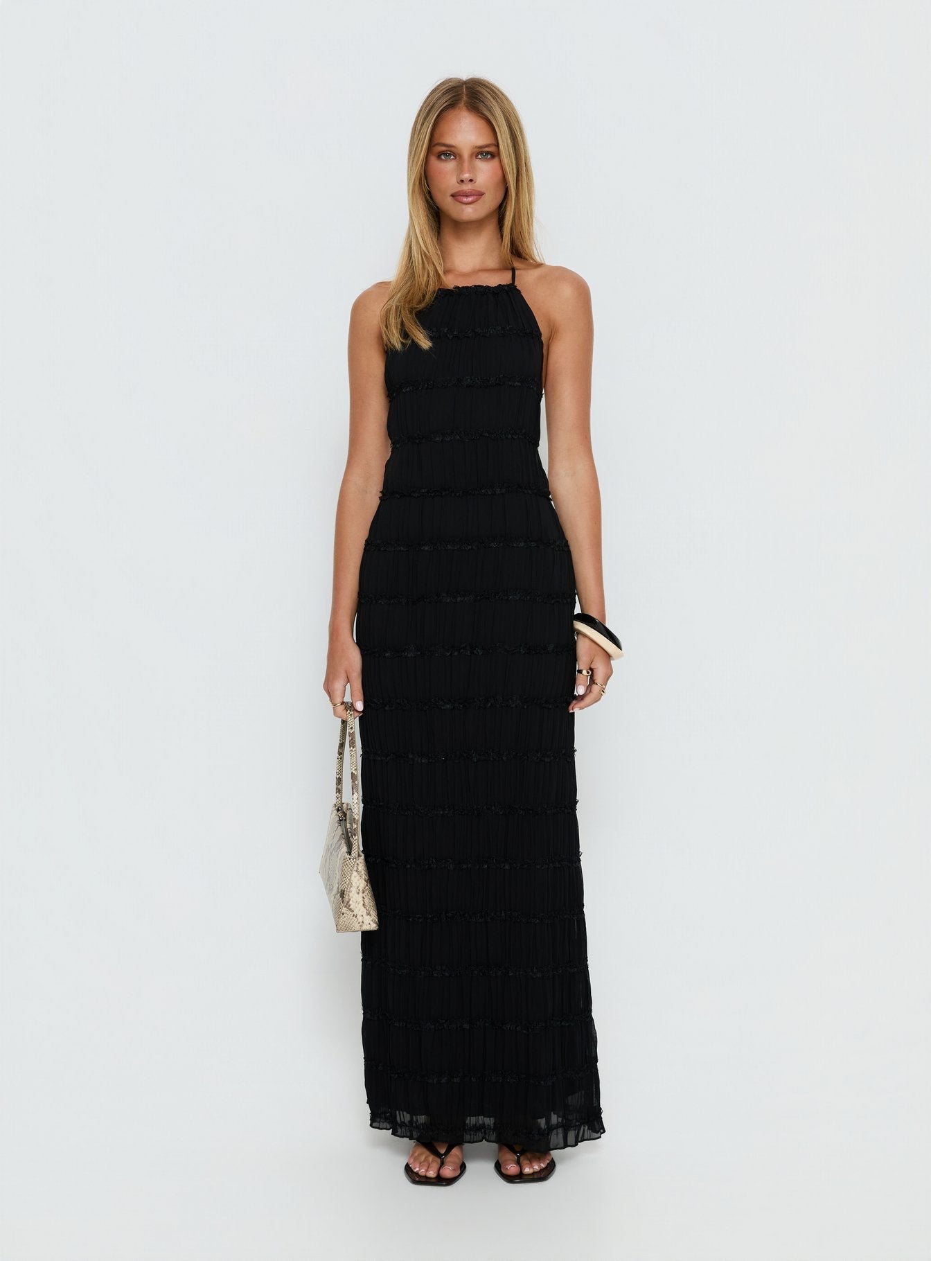 Klarissa Siyah Halter Yaka Maxi Elbise