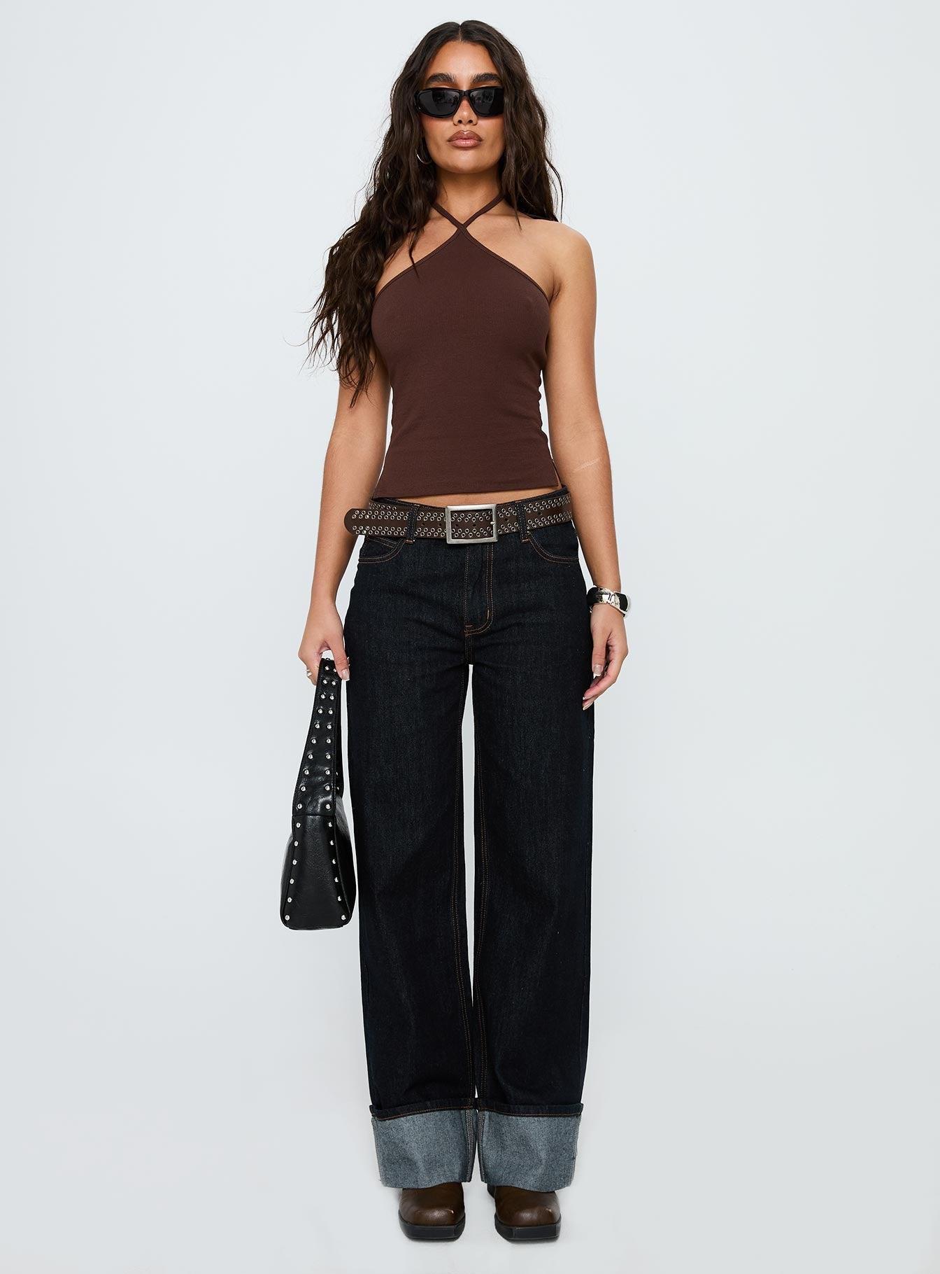 Ribbed Halter Üst - Çikolata Rengi