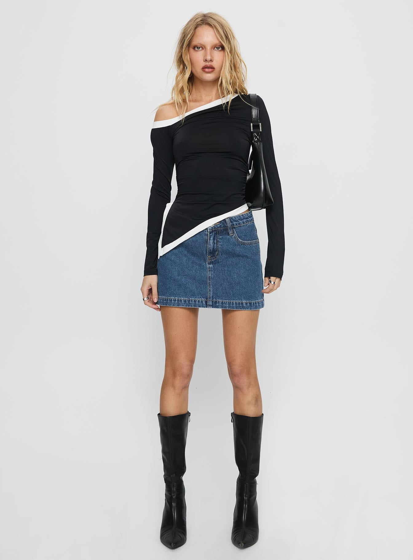Nickei Orta Yıkama Denim Mini Etek