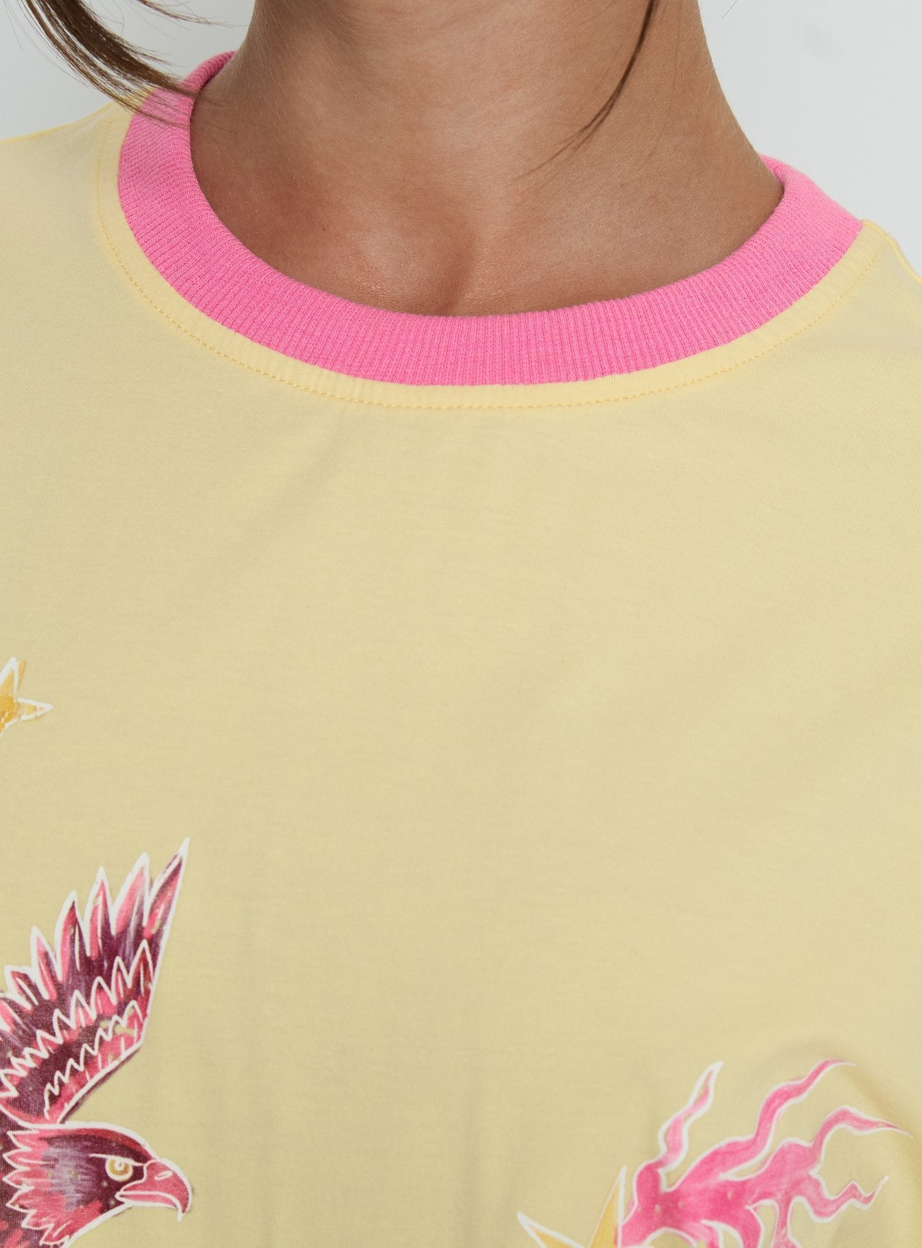 Yırtık Işık Oversize Grafik Tişört - Sarı/Pembe