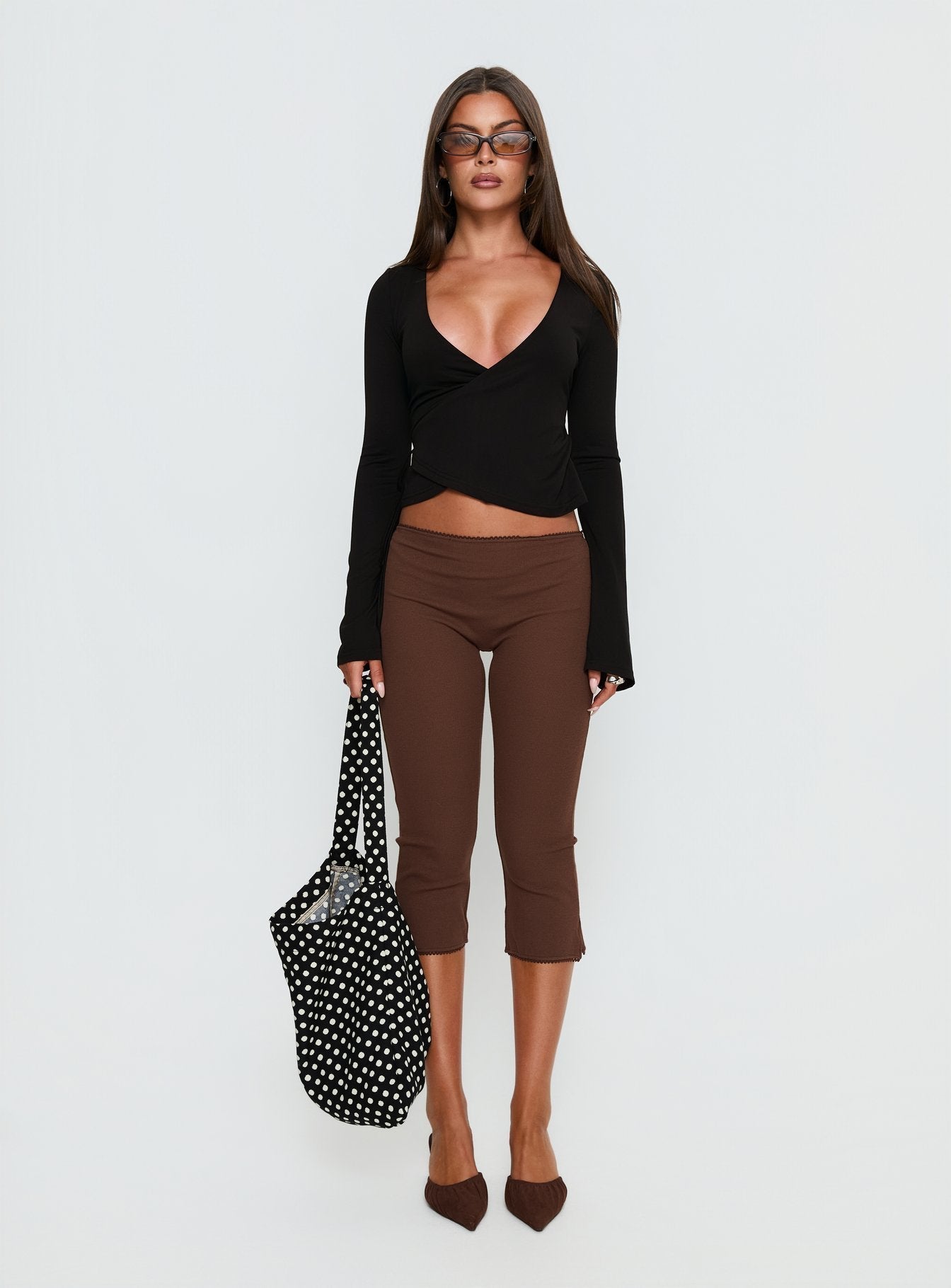 Temel Rib Capri Pantolon - Çikolata Rengi
