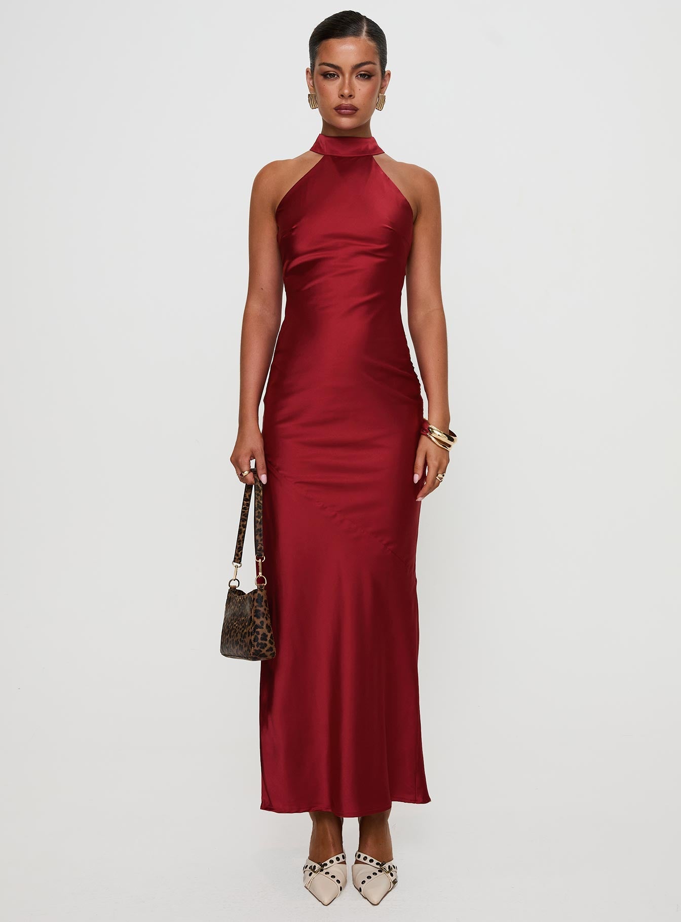 Bordo Mordecai Halter Maxi Elbise