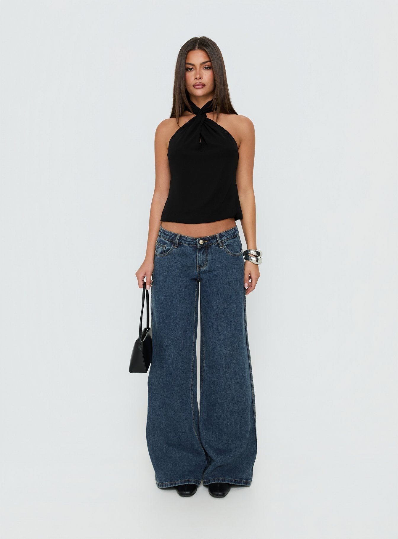 Adalynne Siyah Burgulu Crop Top