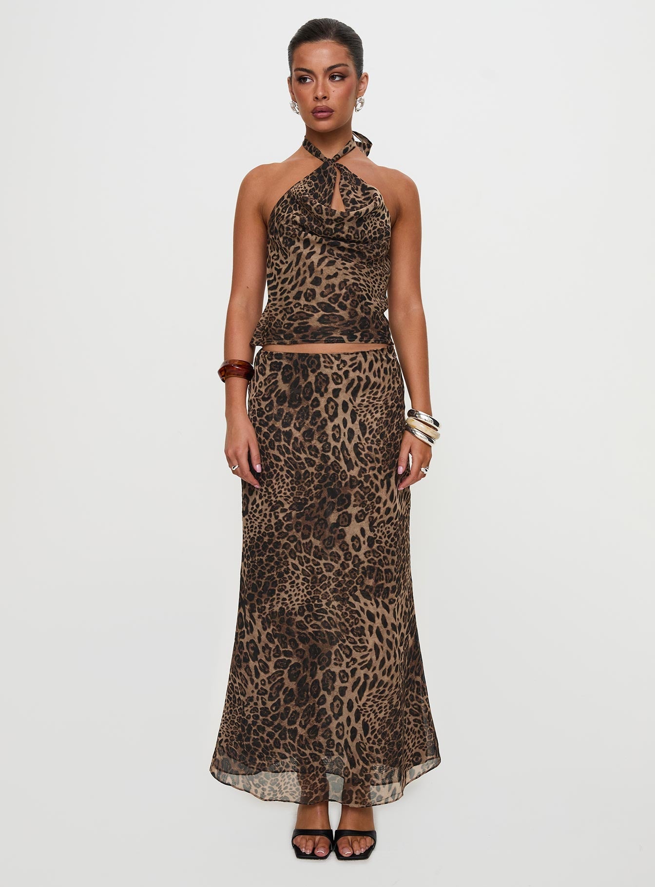 Leopar Desenli Eleganza Uzun Etek