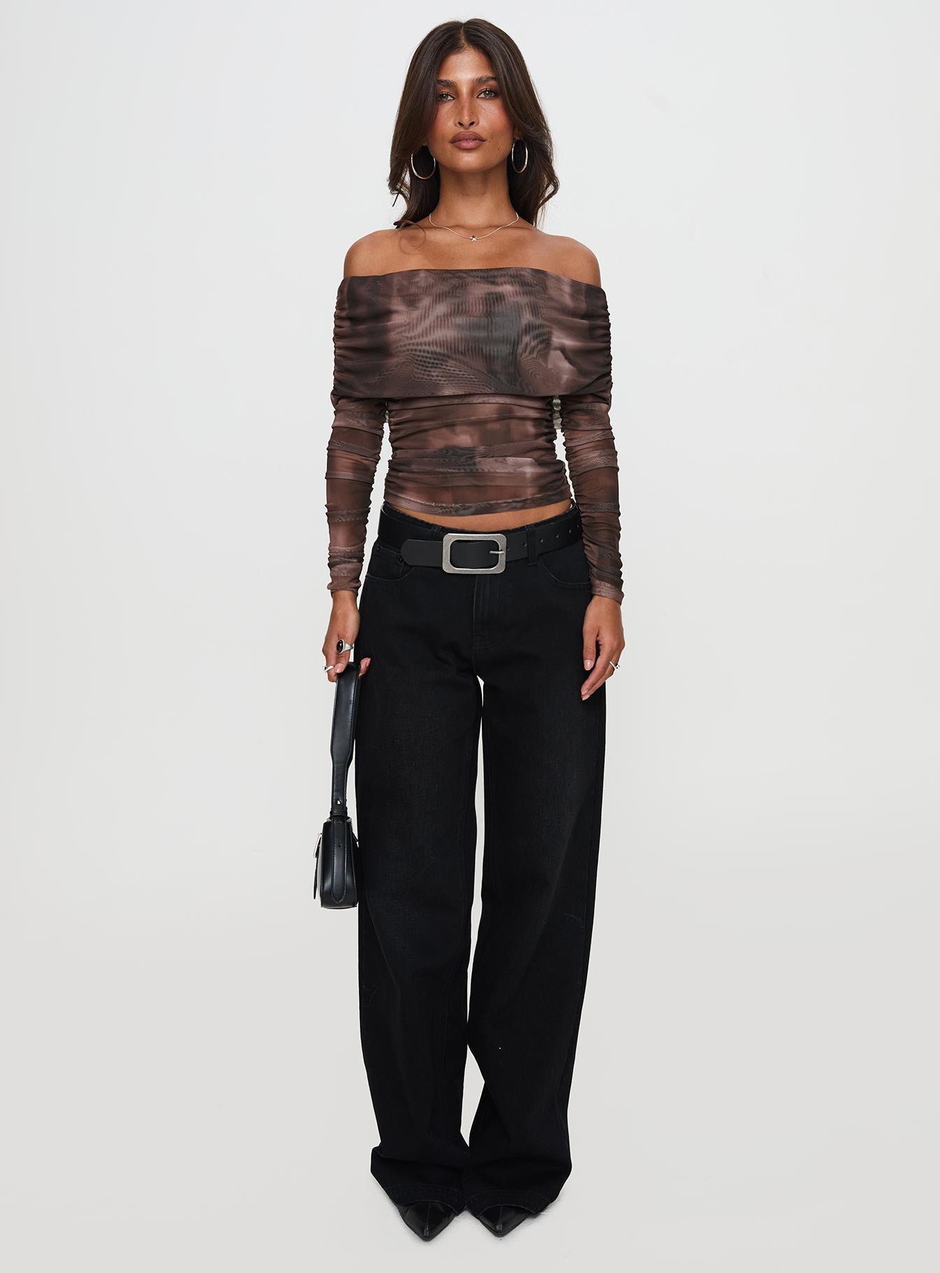 Çok Renkli Off Shoulder Uzun Kollu Bluz