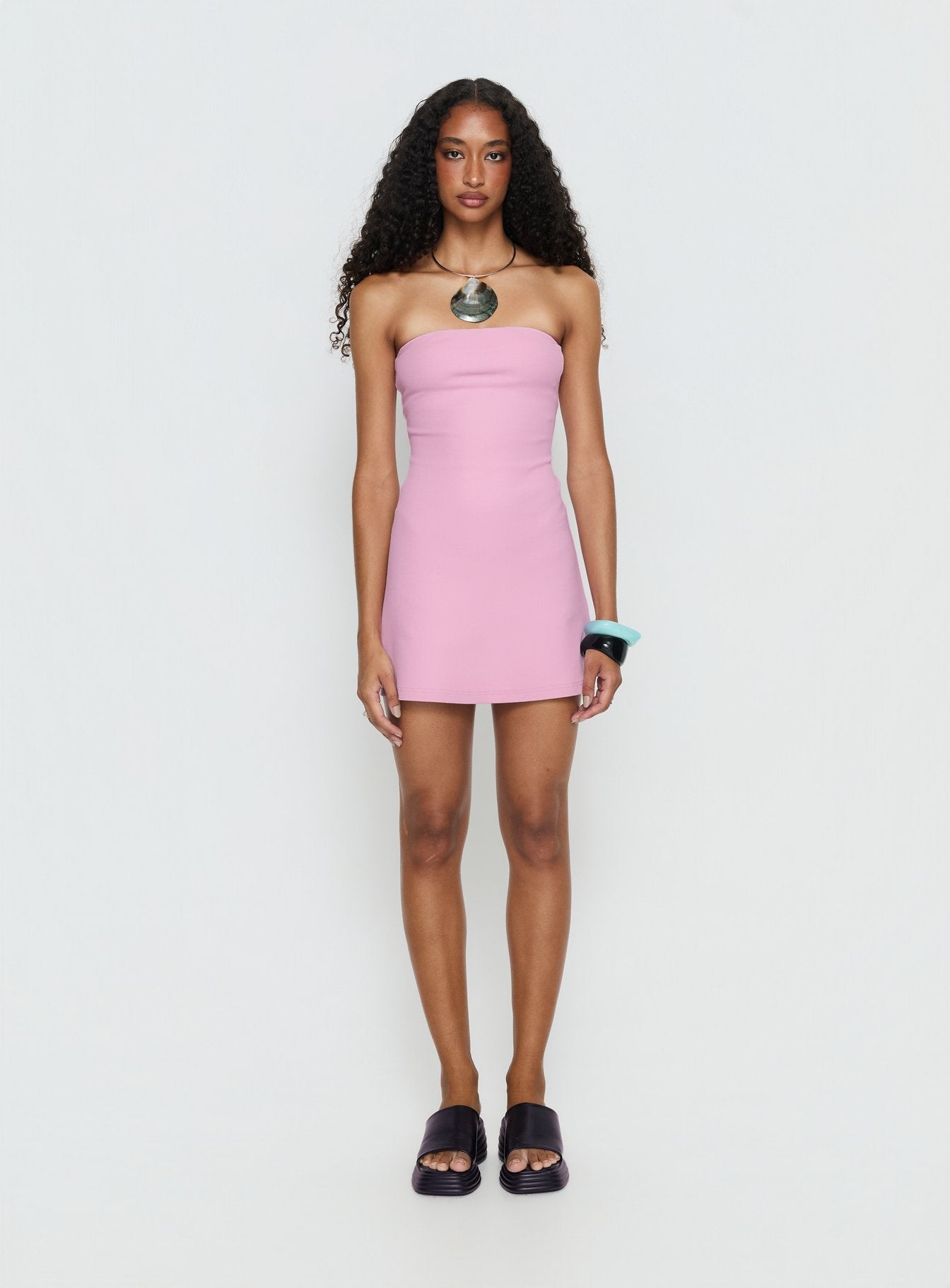 Pembe Straplez Mini Elbise
