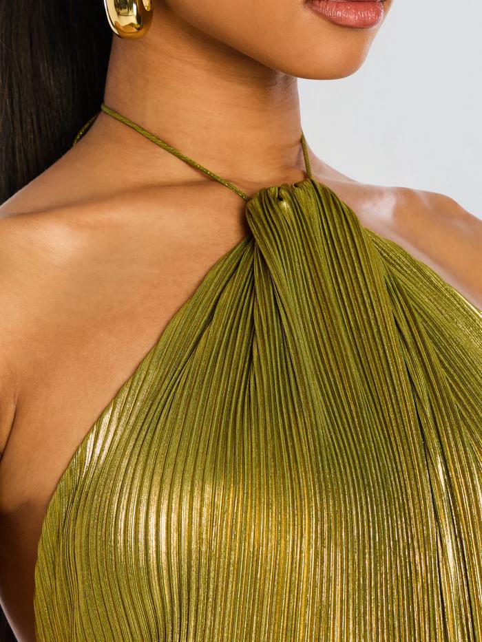 Metalik Peridot Maxi Elbise