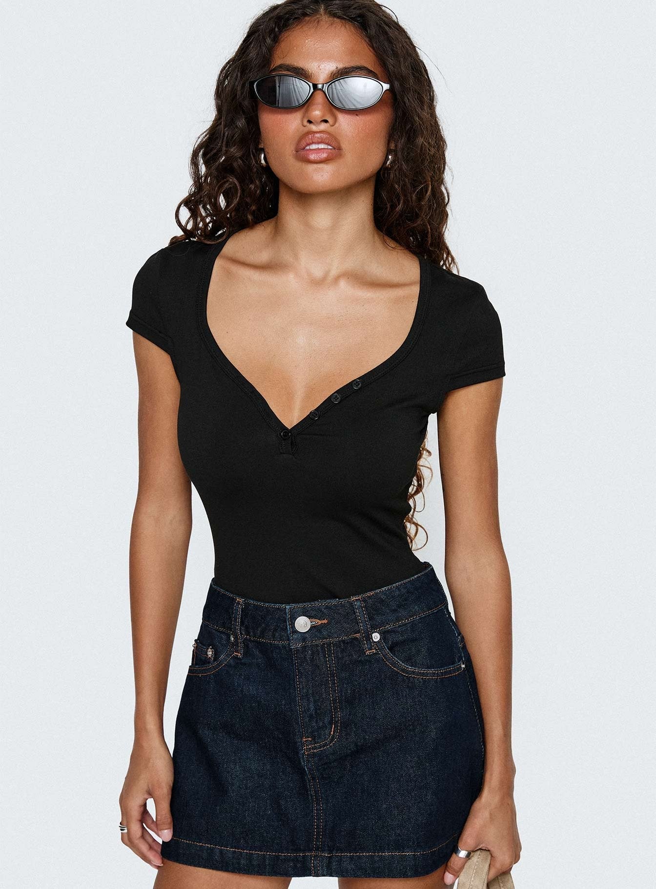 Nicolina Düşük Bel Ham Denim Mini Etek