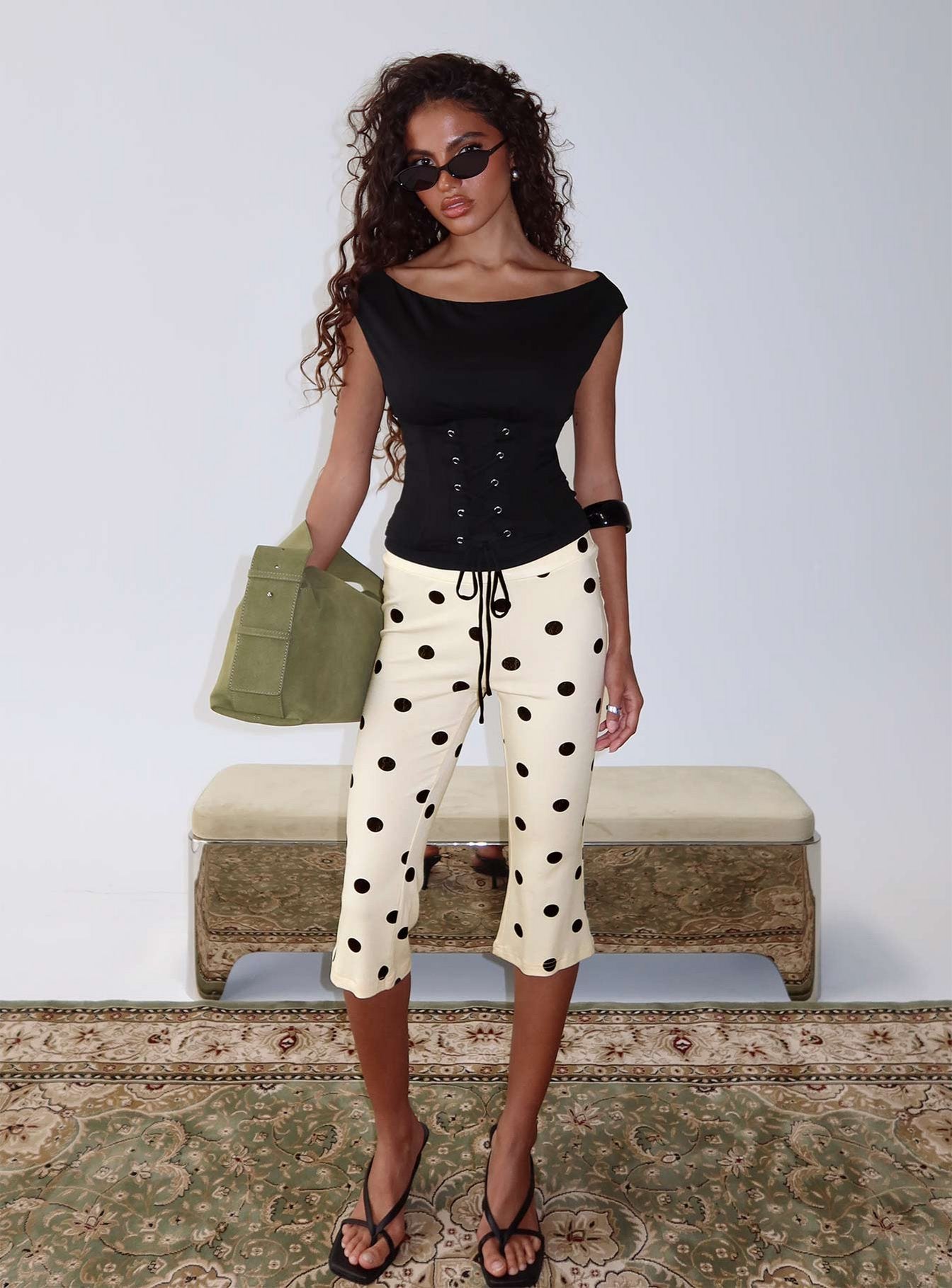 Samaira Krem Puanlı Capri Pantolon