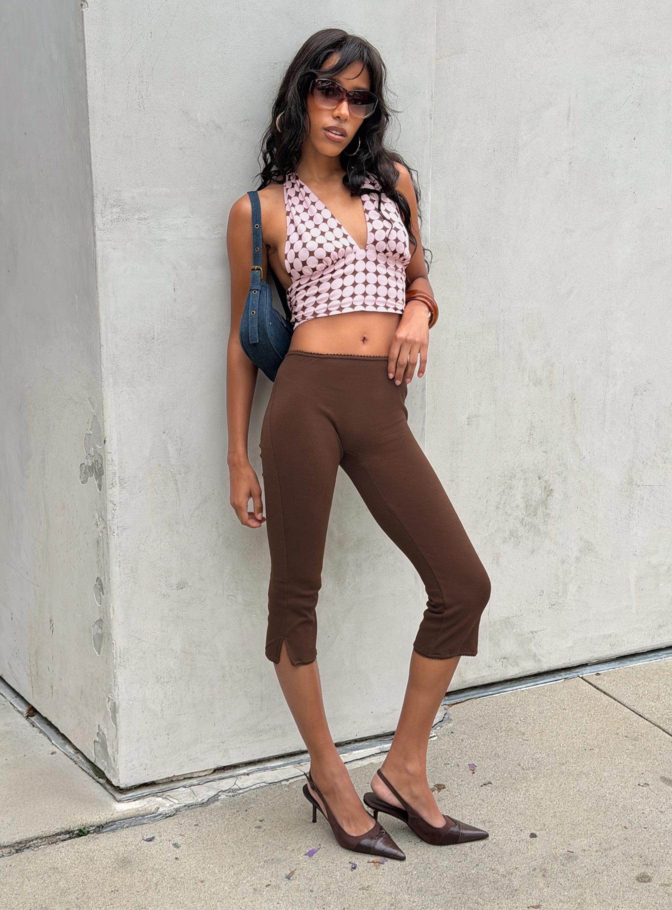 Temel Rib Capri Pantolon - Çikolata Rengi