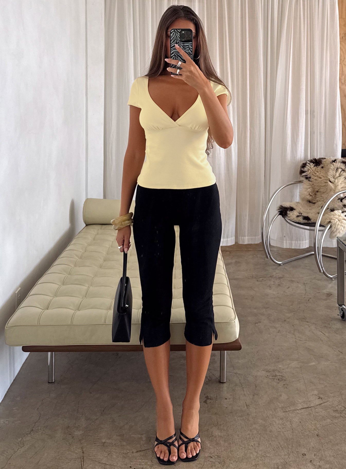 Baseline Siyah Fitilli Capri Pantolon