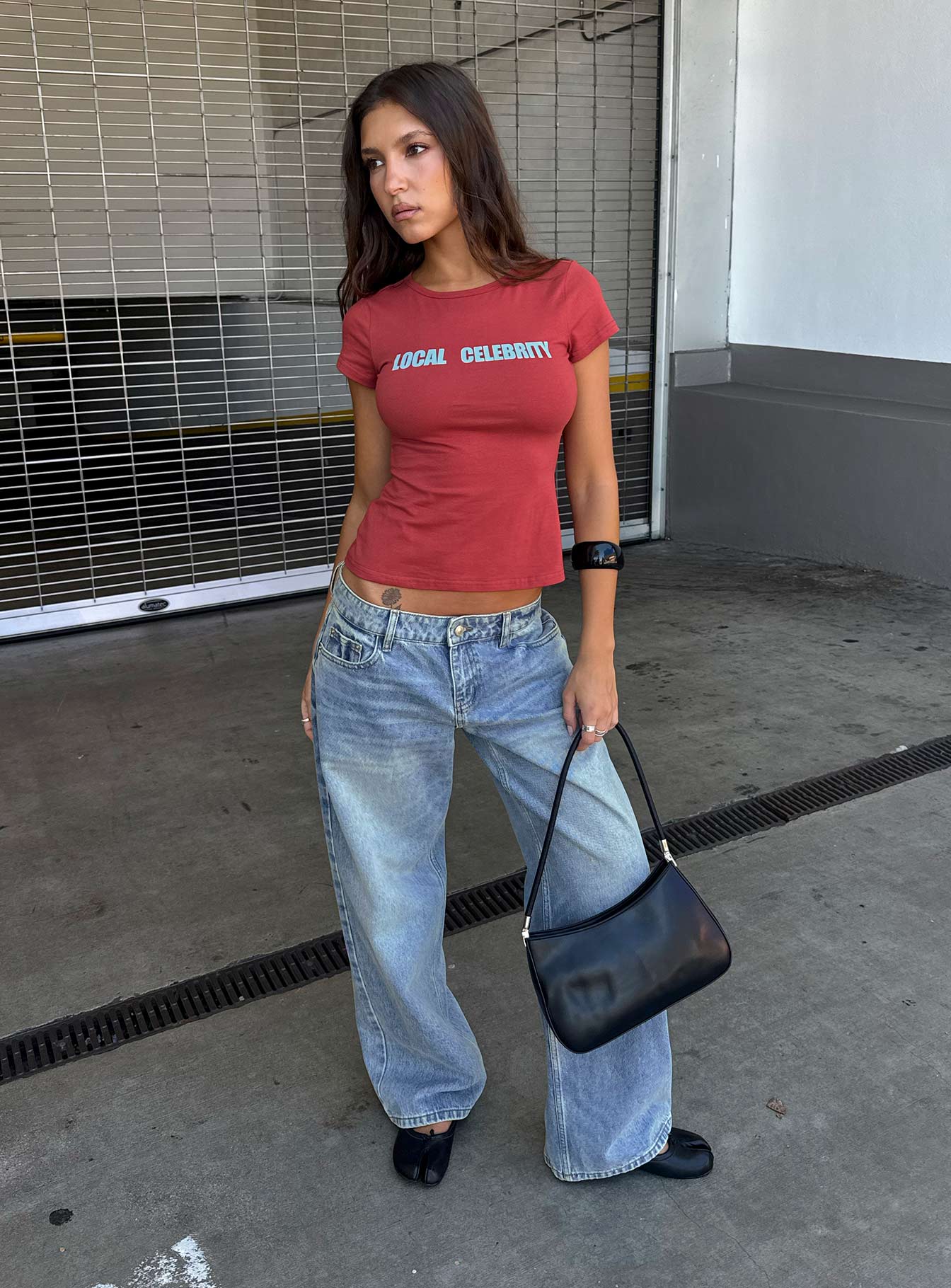 Ellanor Orta Mavi Düşük Bel Bol Kesim Denim Pantolon