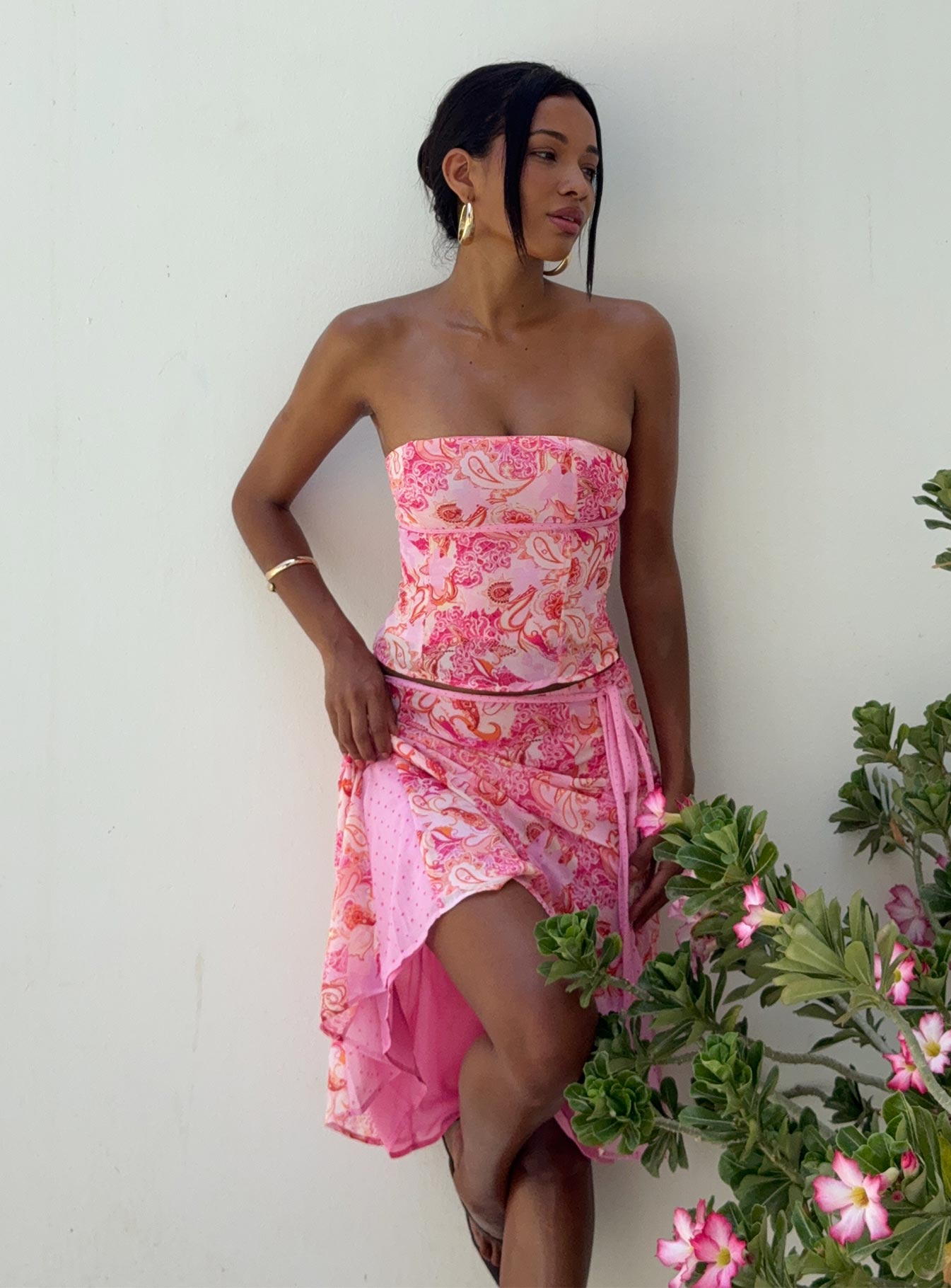 Pembe Paisley Midi Etek