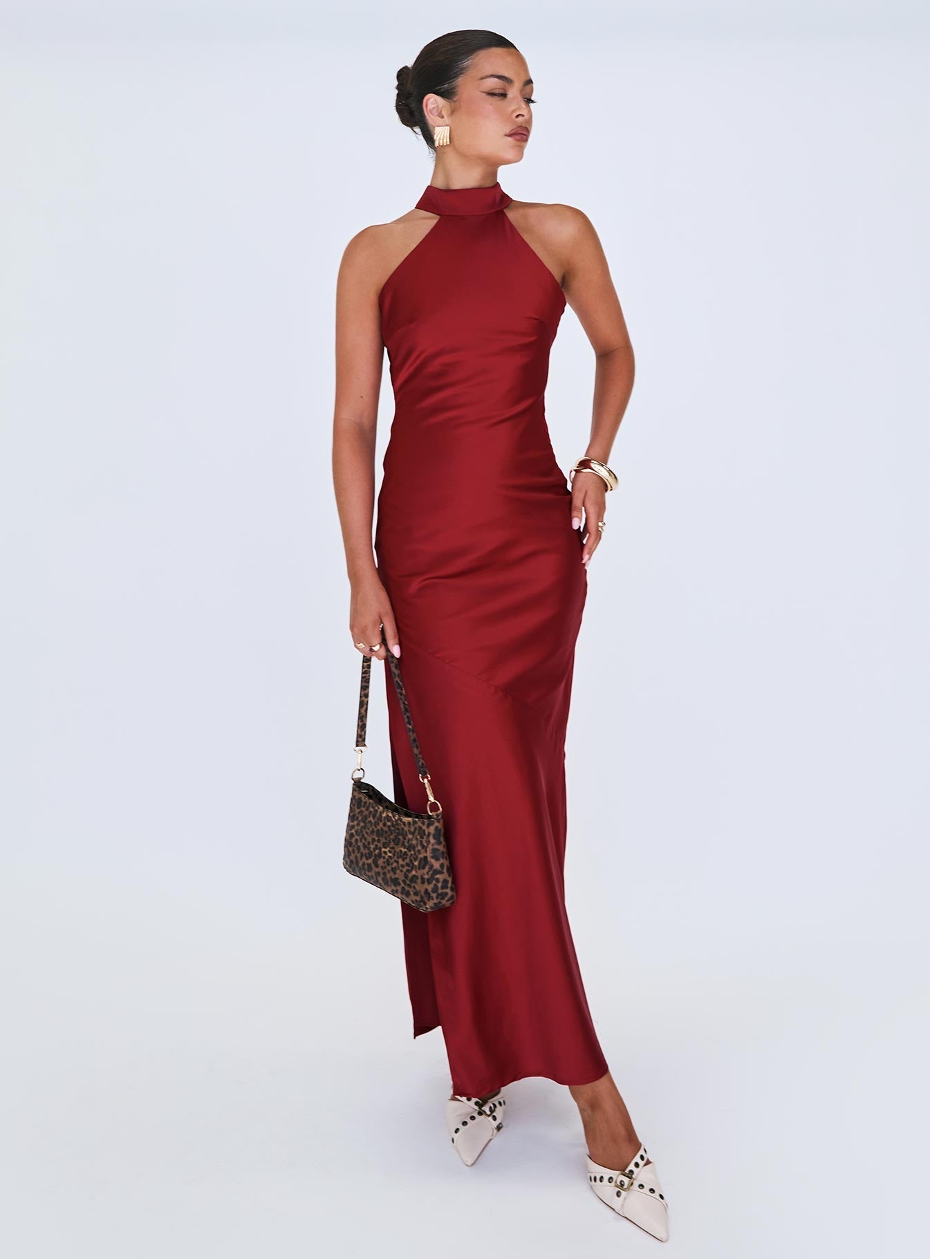 Bordo Mordecai Halter Maxi Elbise