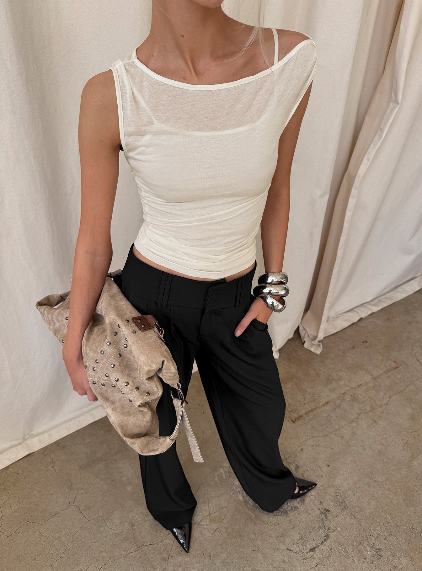 Skaia Katmanlı Şifon Bluz - Krem