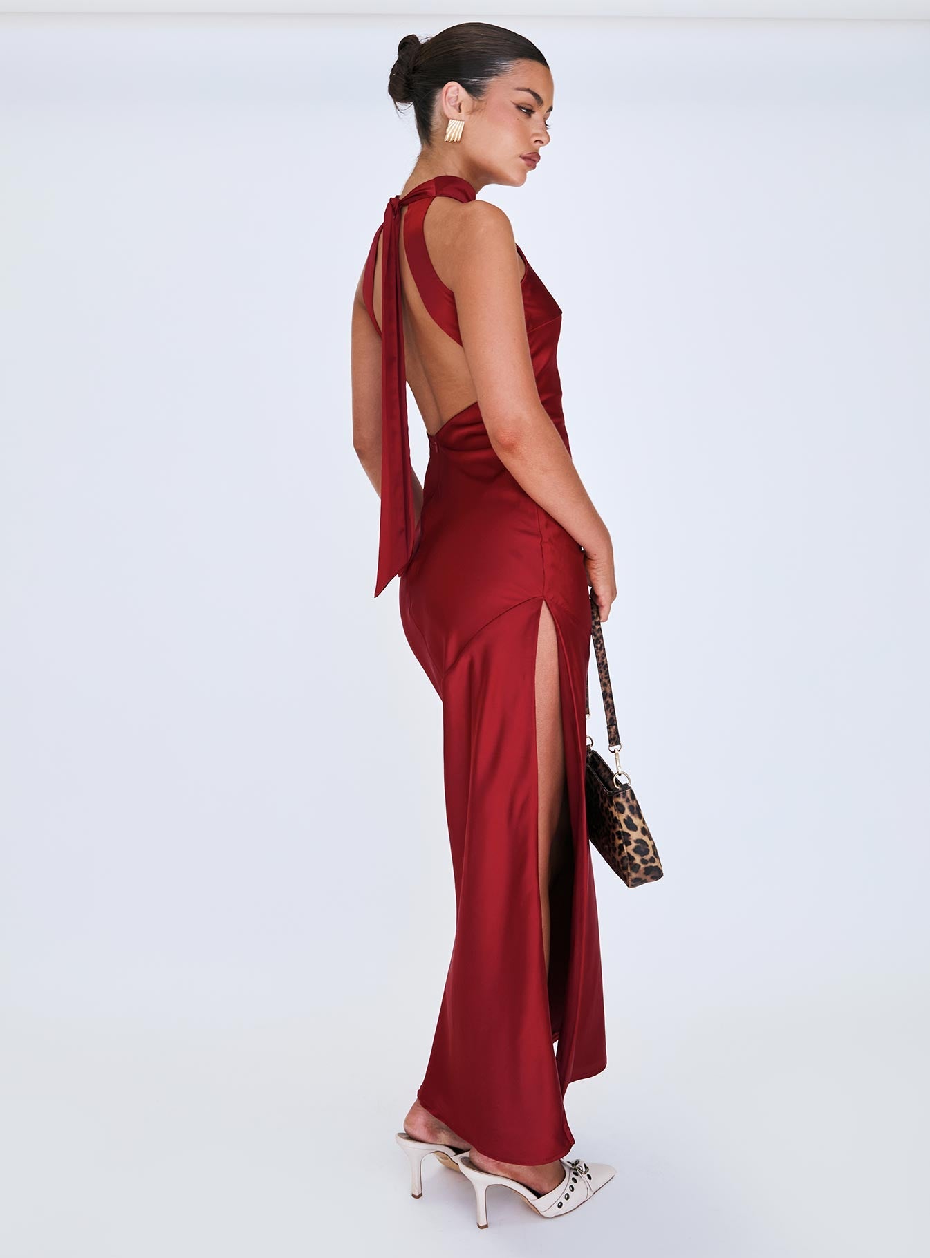 Bordo Mordecai Halter Maxi Elbise
