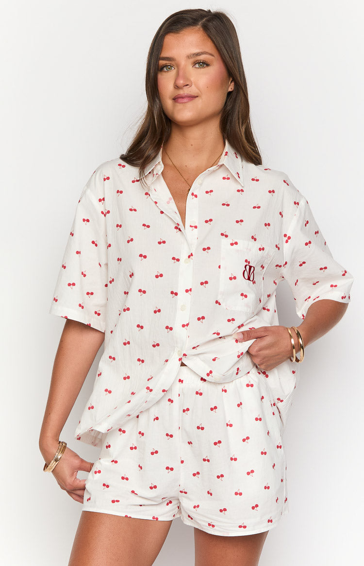 Alexea Kiraz Desenli Şık Pijama Şortları