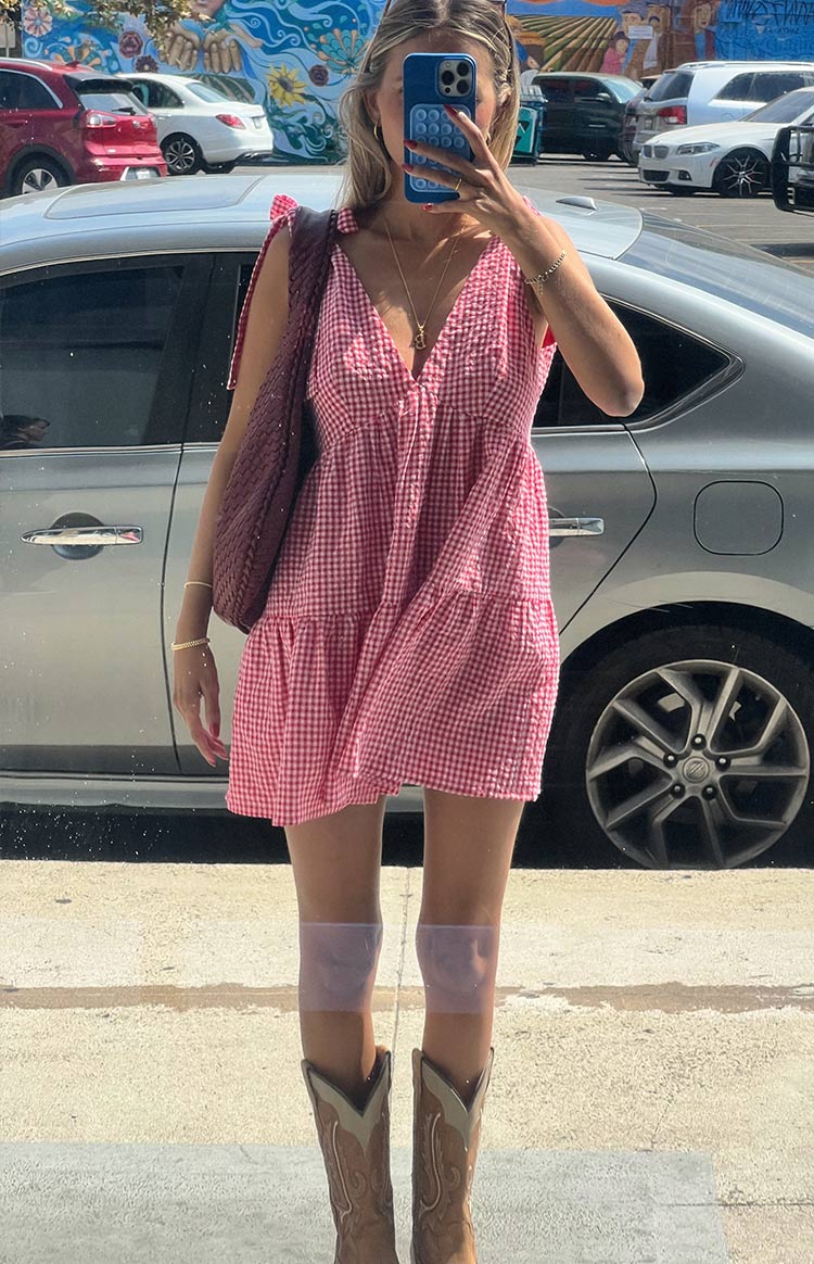 Kırmızı Kareli Mini Elbise - Şık ve Rahat Melek Kız Modası