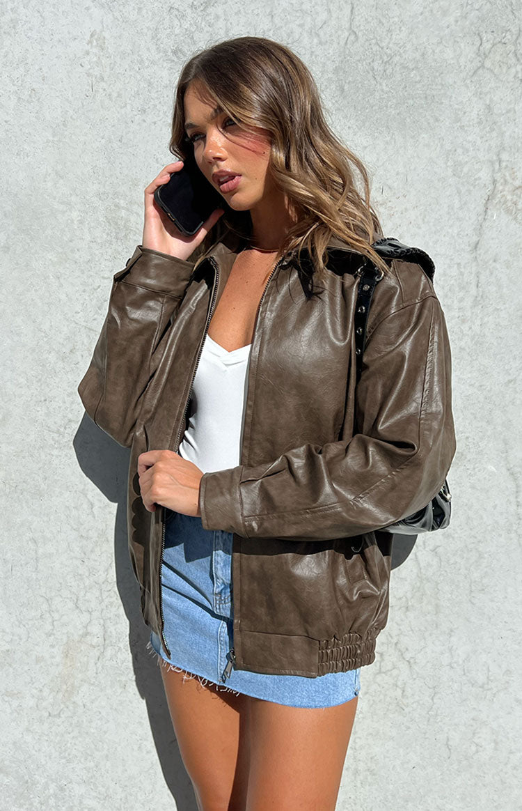 Abbi PU Vintage Kahverengi Bomber Ceket