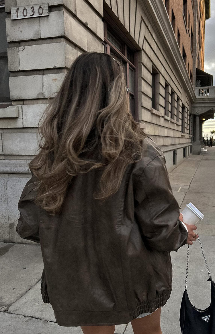 Abbi PU Vintage Kahverengi Bomber Ceket
