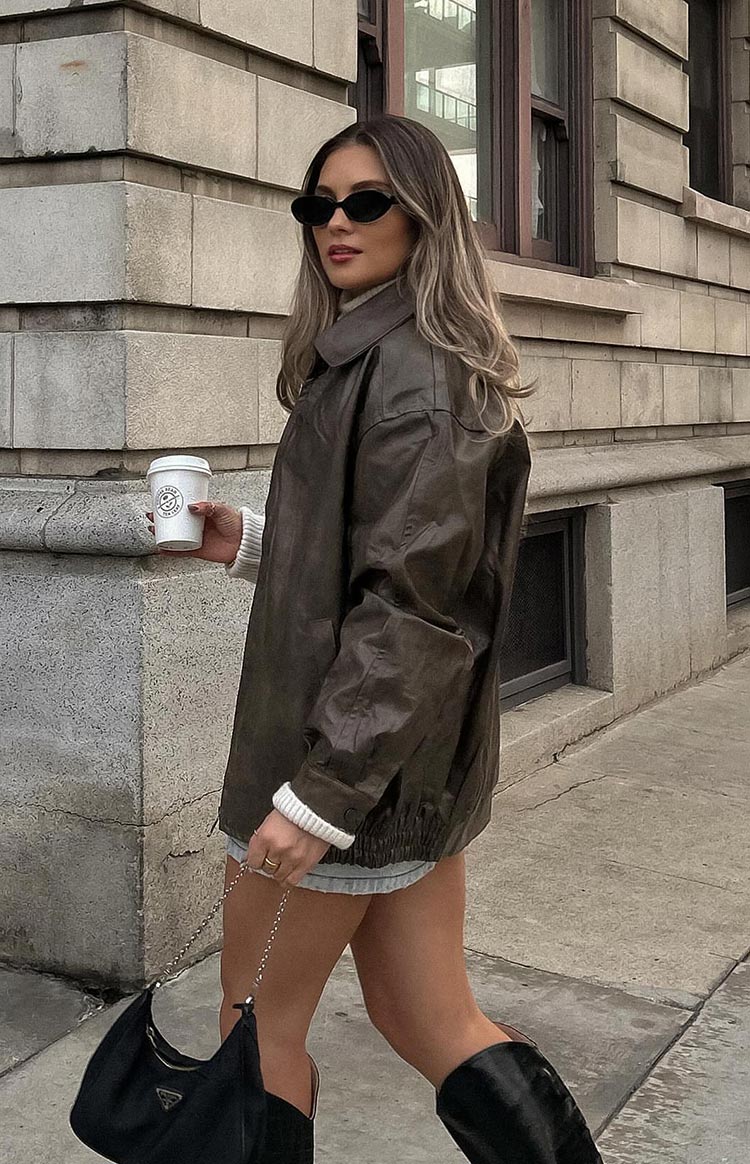 Abbi PU Vintage Kahverengi Bomber Ceket