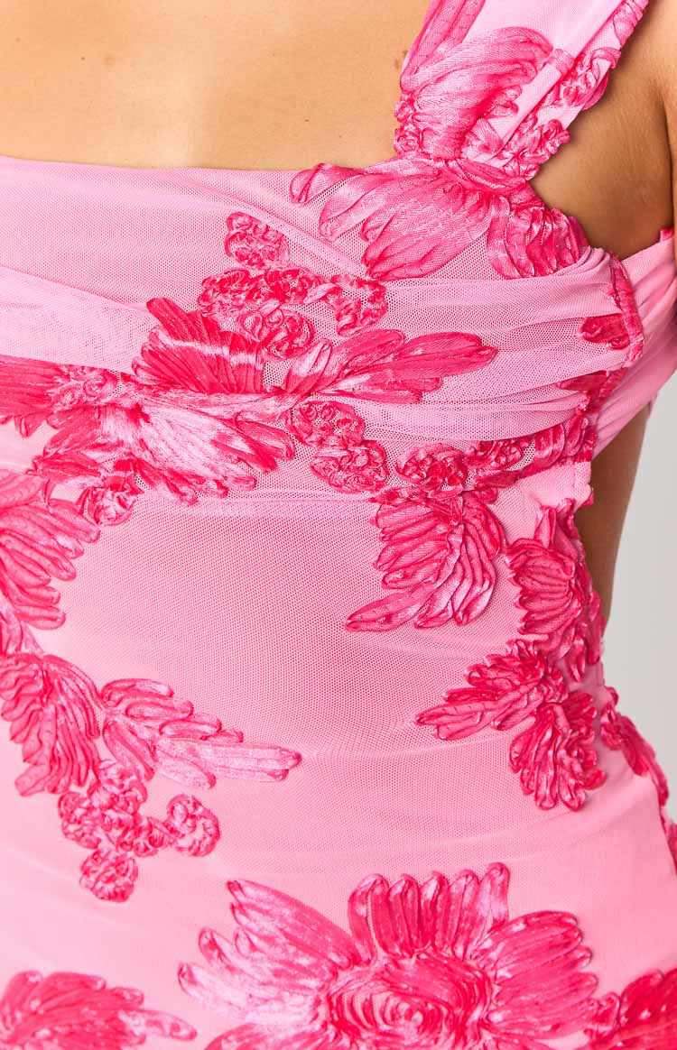 Şık Pembe Çiçekli Mini Elbise - Yaz Modası