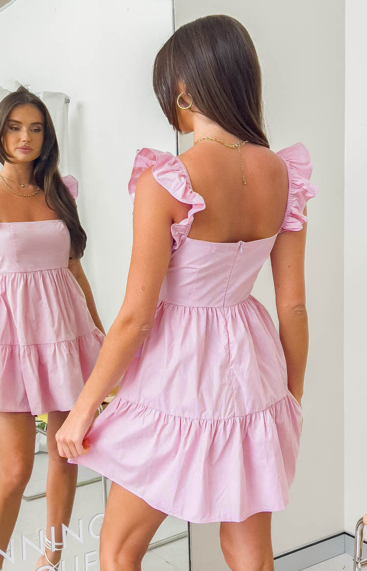 Adair Pembe Katmanlı Volanlı Mini Elbise - Şıklığın Adresi
