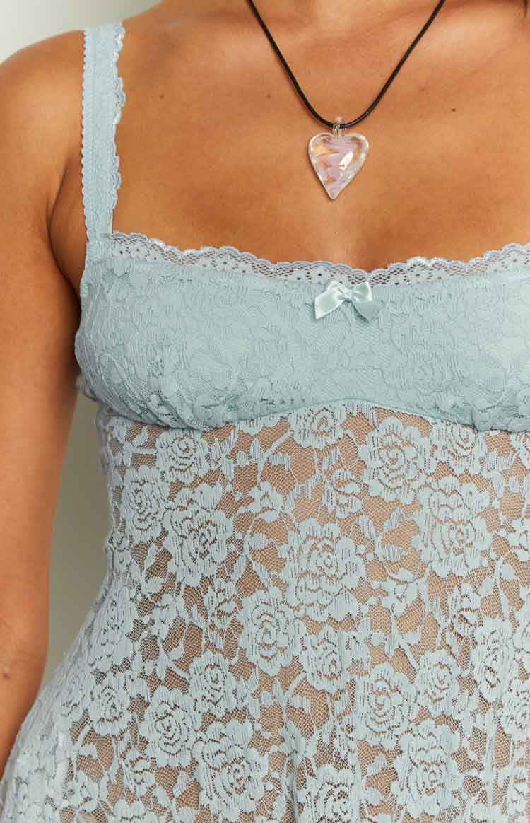 Şık Mavi Dantel Mini Elbise - Yaz Modası