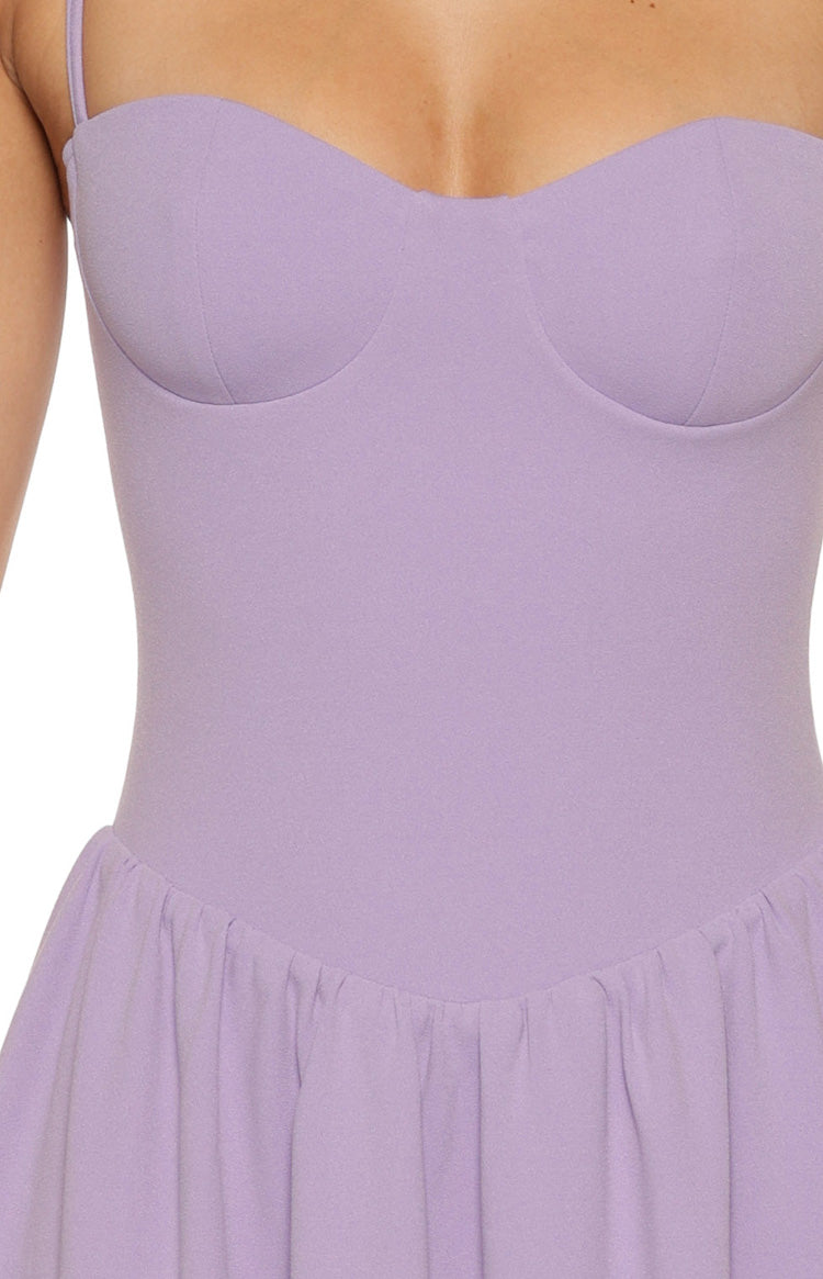 Senin İçin Lila Renk Maxi Krepe Elbise
