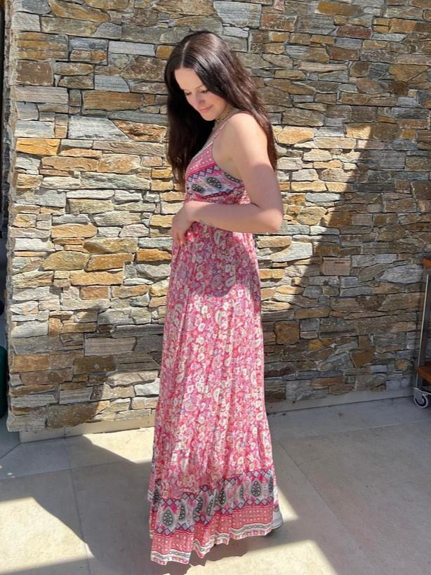 Anastasia Desenli Pembe Maxi Elbise