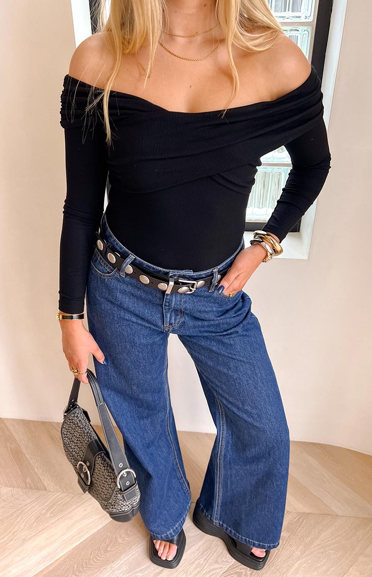 Ari Siyah Off Shoulder Bodysuit